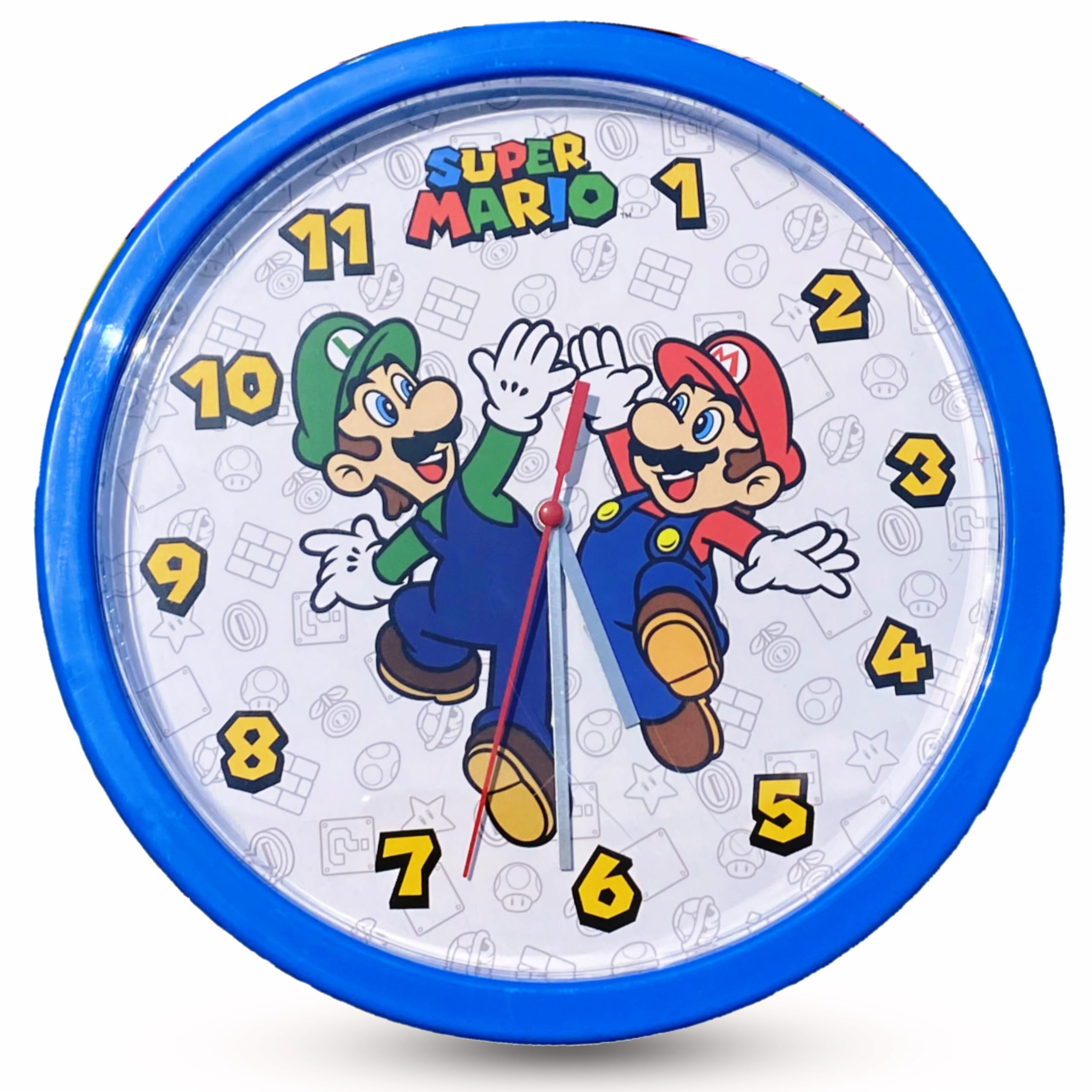 HOVUK Super Mario Wall Mount Clock 25cm - Children's Watch Easy to Read, Battery Operated Cartoon Wall Clock for Kids Bedroom, Living Room, Time Learning Clock for Boys 3+Year