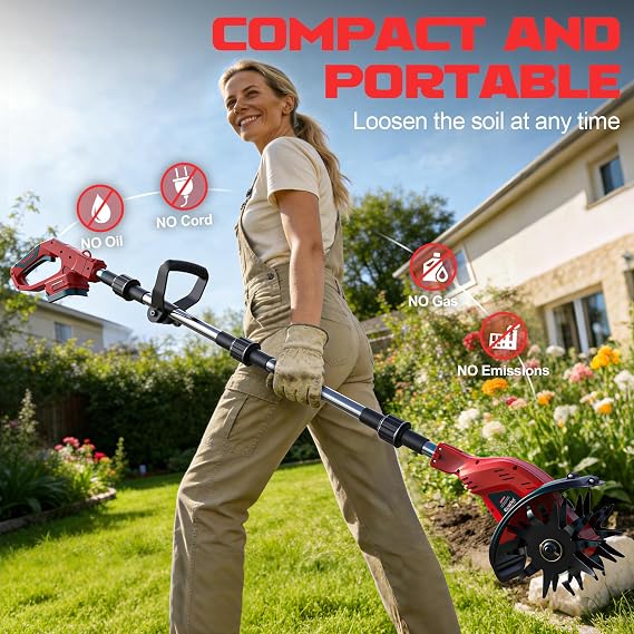 Cordless Tiller Cultivator Compatible with Milwaukee 18V Battery, Ecarke 450RPM Brushless Garden Rototiller,48 Steel Tines, 9W6.3D,Foldable Soil Tilling Tool for Garden Lawn Landscaping (Tool Only)