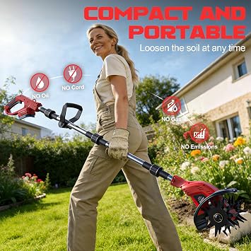 Cordless Tiller Cultivator Compatible with Milwaukee 18V Battery, Ecarke 450RPM Brushless Garden Rototiller,48 Steel Tines, 9W6.3D,Foldable Soil Tilling Tool for Garden Lawn Landscaping (Tool Only)