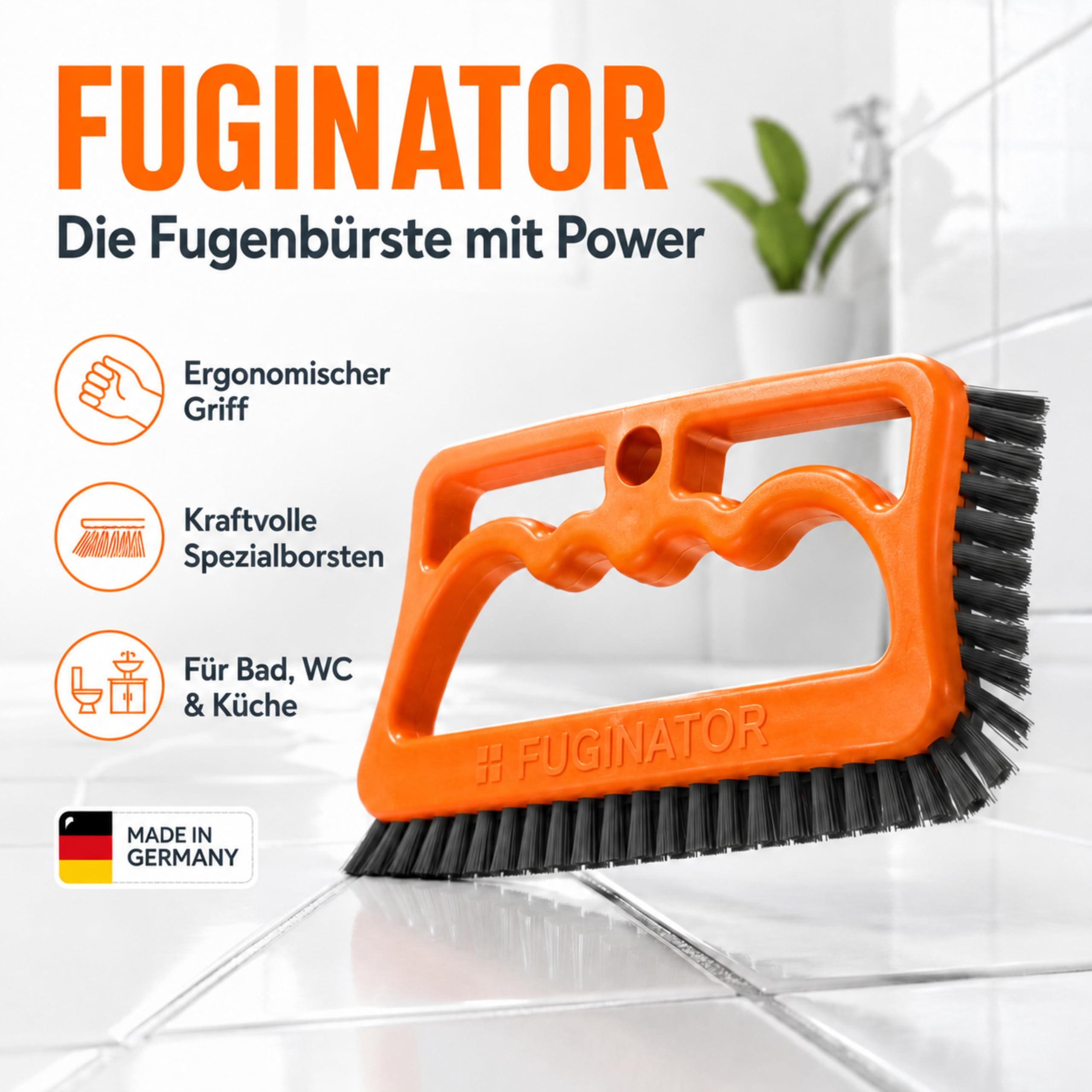 FUGINATOR® Szczotka do fug, szczotka do czyszczenia fug w łazience, toalecie, kuchni itp. - Czyszczenie płytek ściennych i podłogowych - praktyczna szczotka do fug i