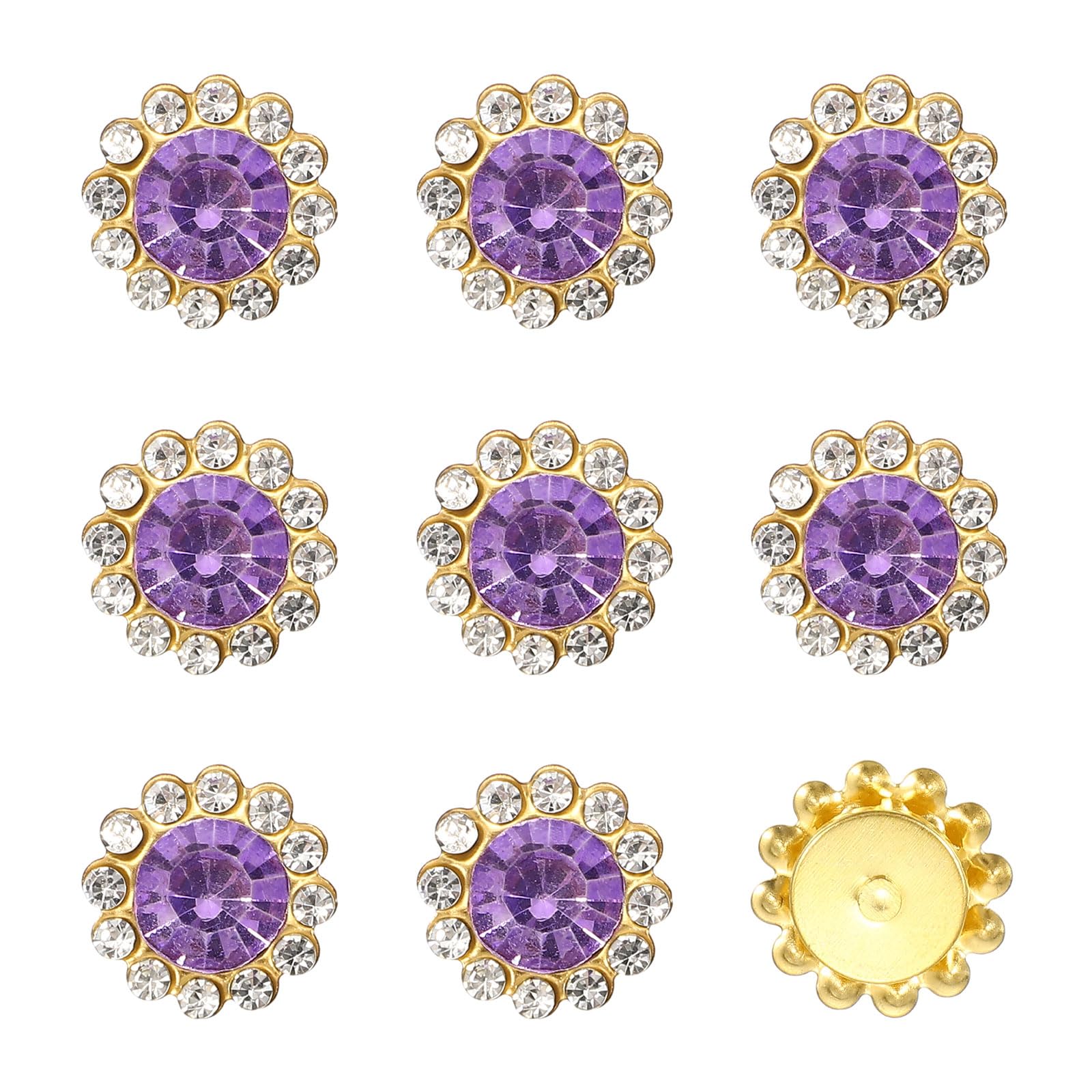 YELARXI 150Pcs 12mm Sew on Flower Rhinestones Crystal Glass Gems, Flatback Claw with Metal Base Crystals for Sewing Clothes Shoes Jewelry Belt Accessories, Crystal Purple — image 1