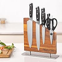 Musifan Acacia Wood Magnetic Knife Block - Strong Dual-Sided Neodymium Magnets, Upgraded Stainless Steel Base for Secure Kitchen Storage