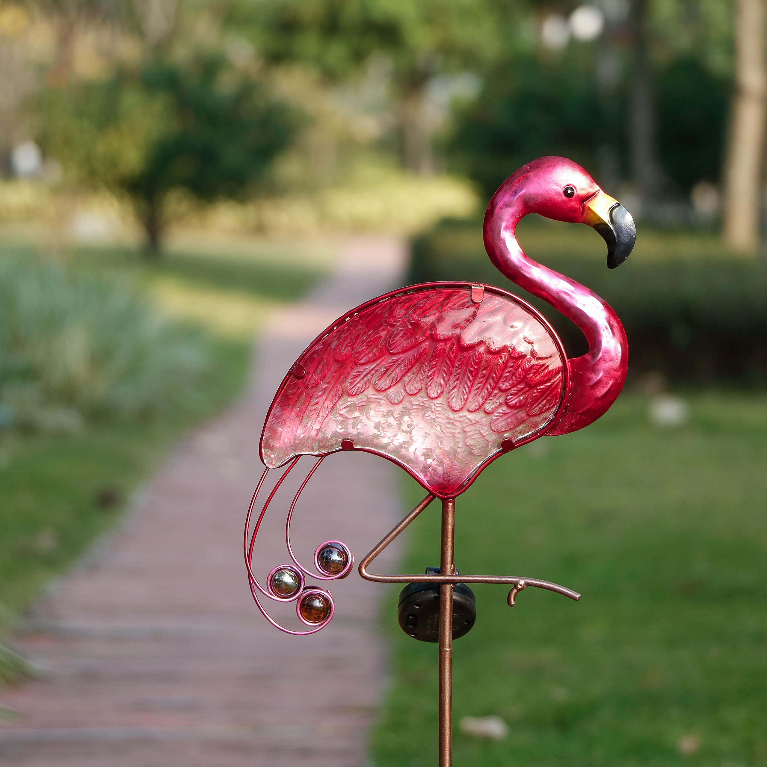 TERESA'S COLLECTIONS Lampe Solaire Exterieur Jardin,Decoration Jardin Exterieur, Figurine d'Oiseau Flamingo Solaire LED, En Métal et Verre, Lumière de Chemin 108cm,Cadeau Femme