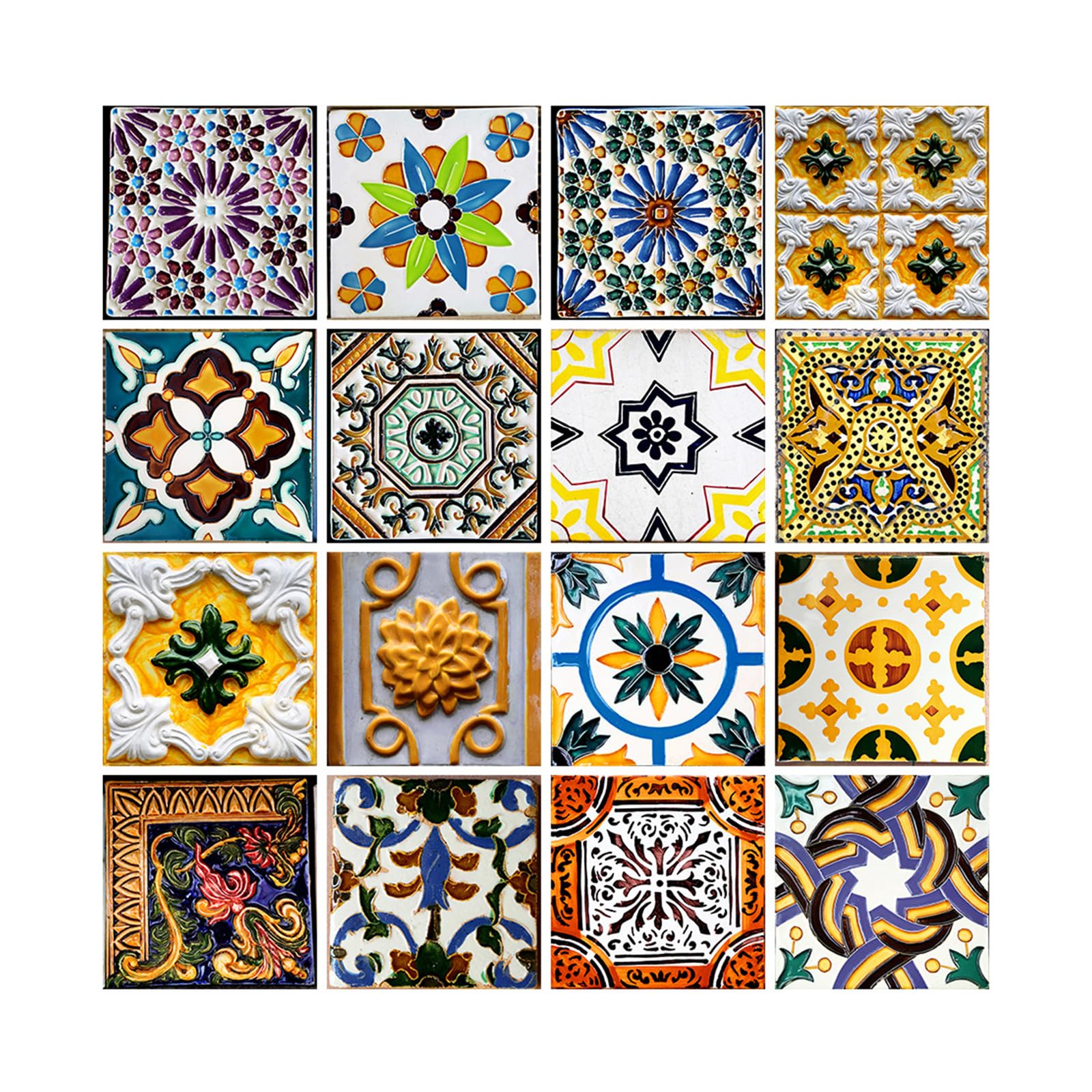 16 Pack Moroccan Peel and Stick Tiles 20x20cm - Waterproof Self Adhesive Wall Stickers for Kitchen, Removable Vinyl Backsplash with Bohemian Floral Geometric Pattern (Gold)