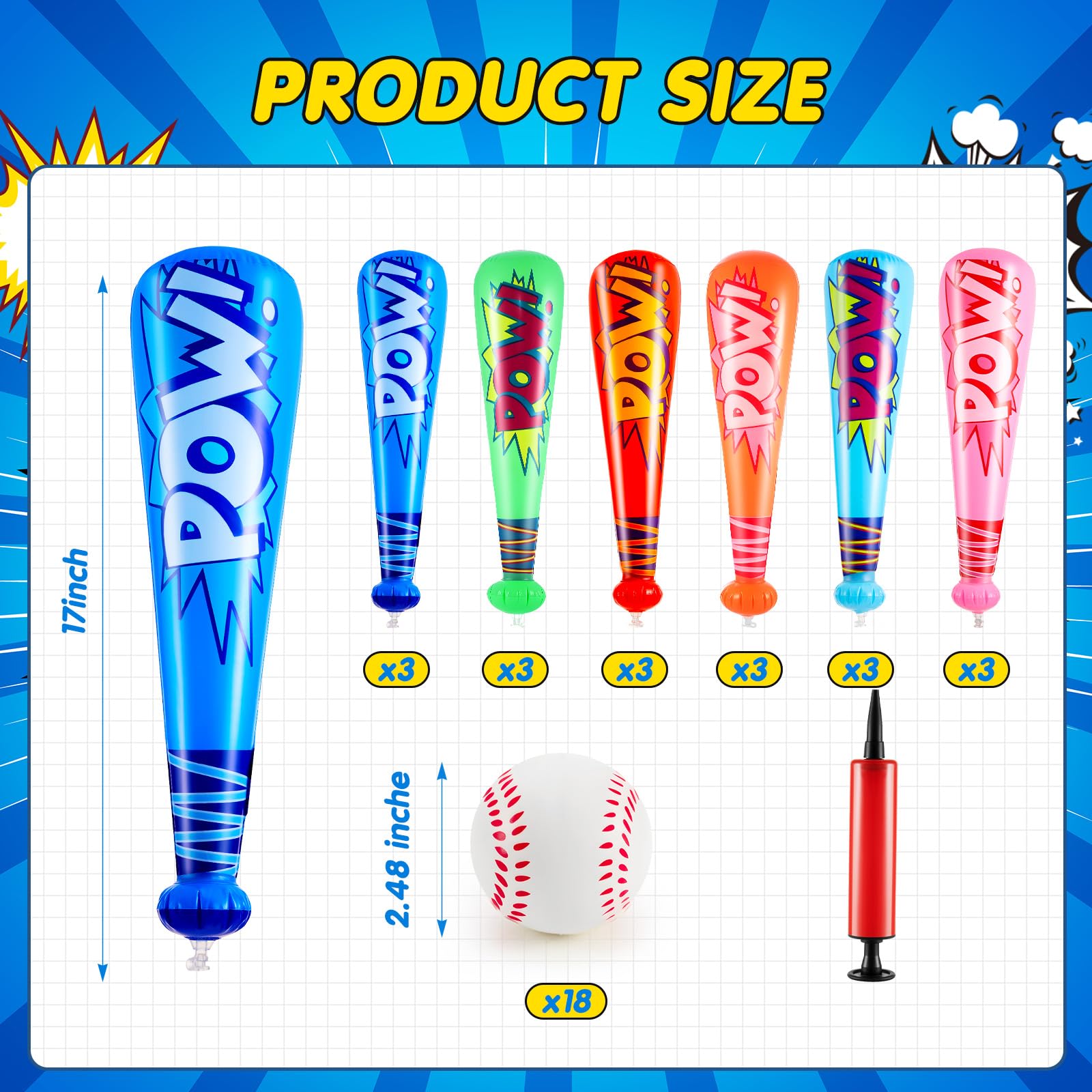 Snapklik.com : Seematn 18 Sets Inflatable Baseball Bats And Baseballs ...