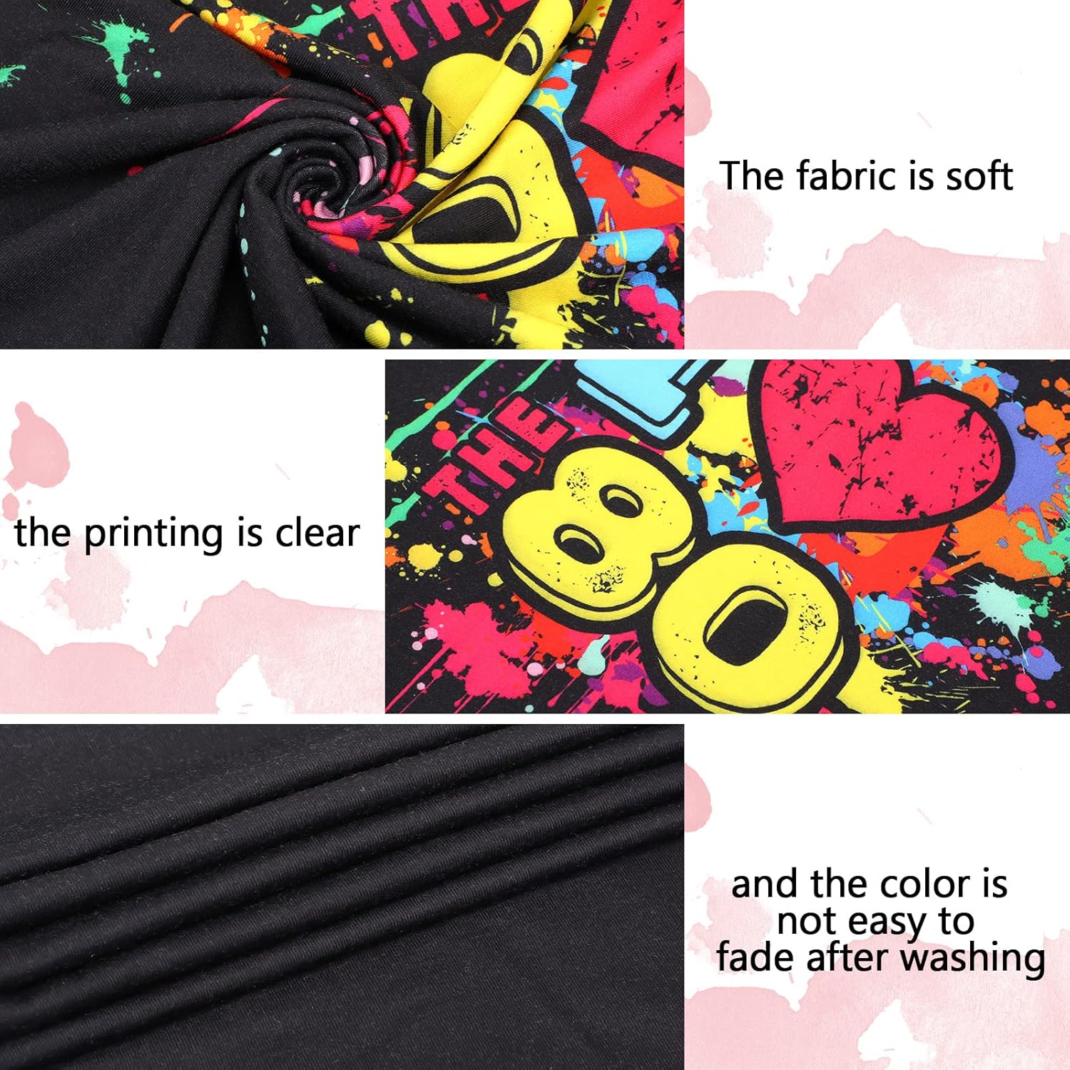 80s Outfit for Women Plus Size I Love The 80's Costumes 80s Off Shoulder T-Shirt Tops Neon Clothes Oversized (Black,Small) - Image 4