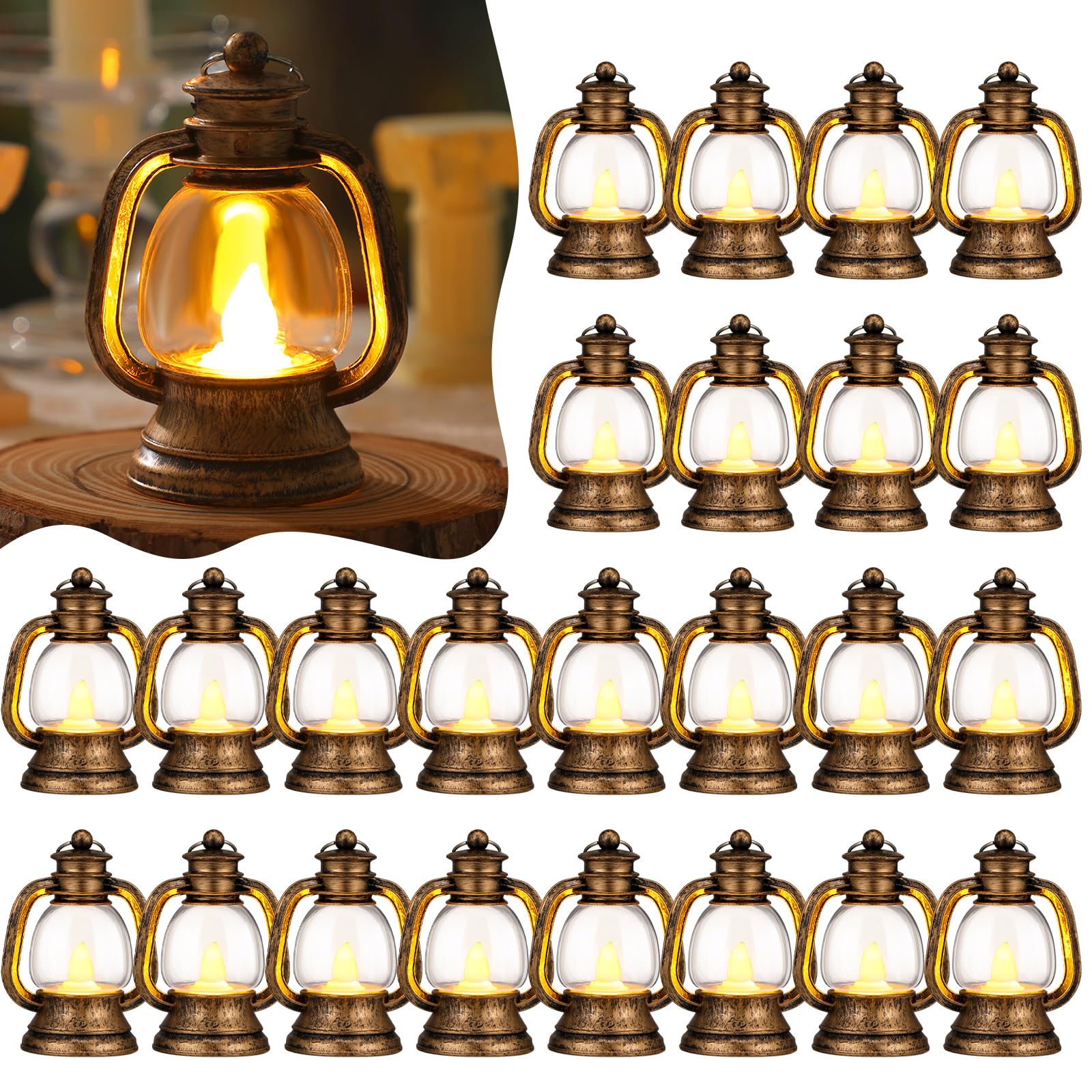 Ferraycle 48 mini linternas de 10 cm, centros de mesa retro dorados