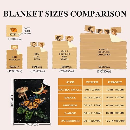 Miniatura 3 de Manta de hongos, regalos para mujeres, suave y acogedora manta de franela de hongos y polilla nocturna para todas las estaciones, manta decorativa