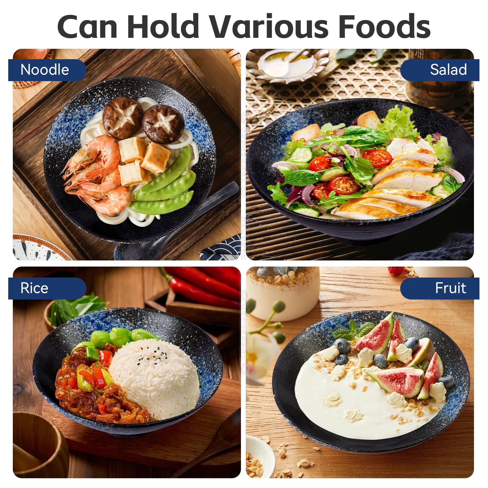 Set Ciotola Ramen in Ceramica 2×1000ML 34oz Ciotola di Pasta Giapponesi,7 Pezzi Ciotole Giapponesi per Ramen per Spaghetti Zuppa di Insalata Snack Bowl Regali per Uomini Donne di Casa