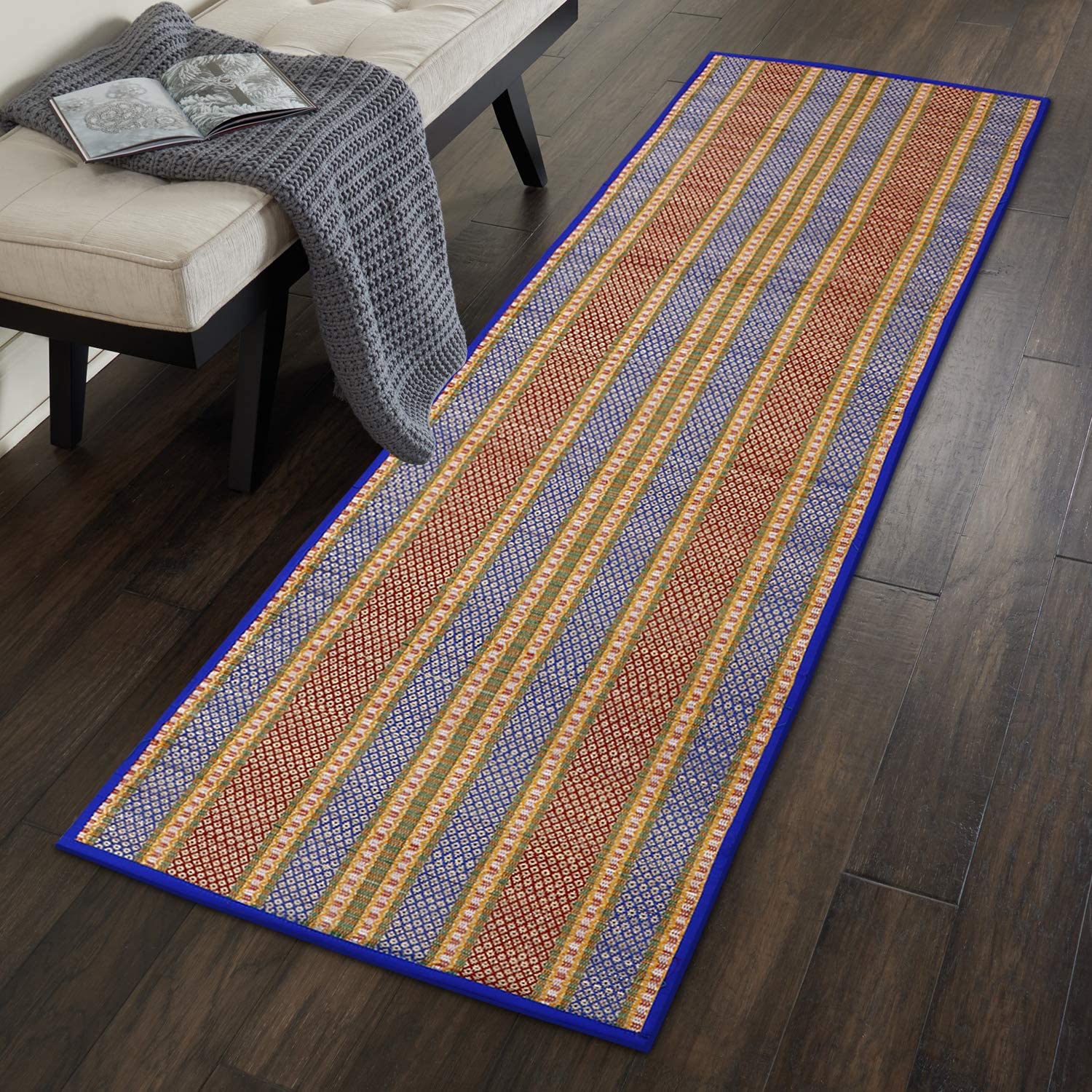 Haus Fabula Natural Madurkathi Handcrafted Chatai Mats/Yoga Mat/Prayer Mat/Floor Mat for Home, Office, Boutiques, Shops | Sleeping Mat for Floor, 6 X 2 Feet, Blue-image-6