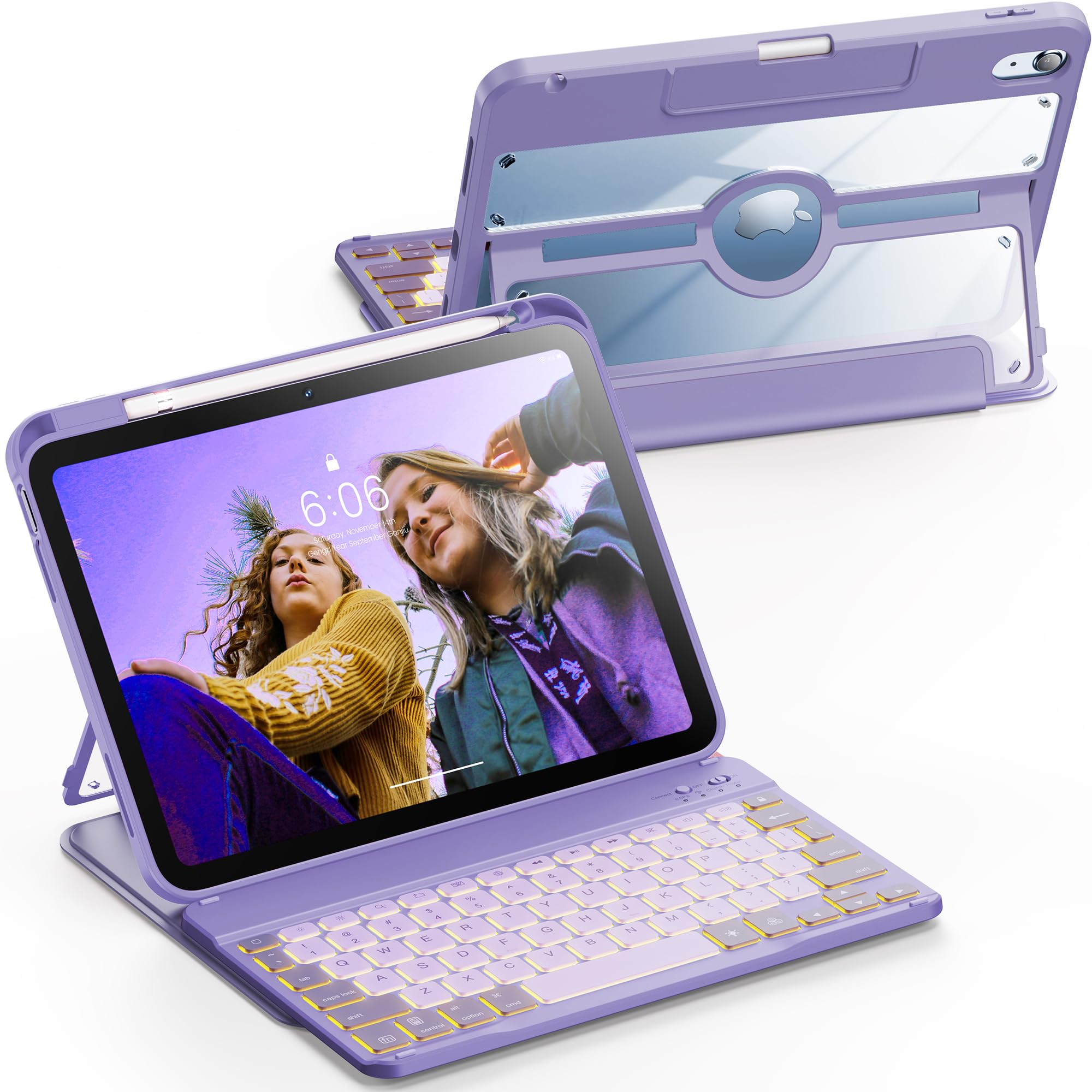 INFILAND Keyboard Case for iPad 10th Generation (10.9 inch 2022),[Ultra-Clear Back Cover] [7 Color Backlit] Detachable Dual Patchwork Color Wireless Keyboard with Pen Holder, Purple (B0CJ4Q2N27) Amazon Price History, Amazon Price Tracker