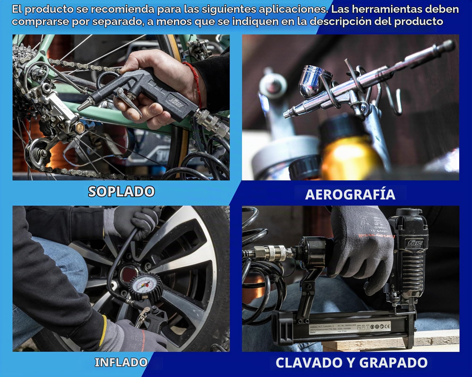 FIAC Compresor de Aire Portátil CUBY, Sin Aceite, Presión Máxima 8 Bar, 1.5 Hp, Tanque 6 Litros, Nivel sonoro 97 dB