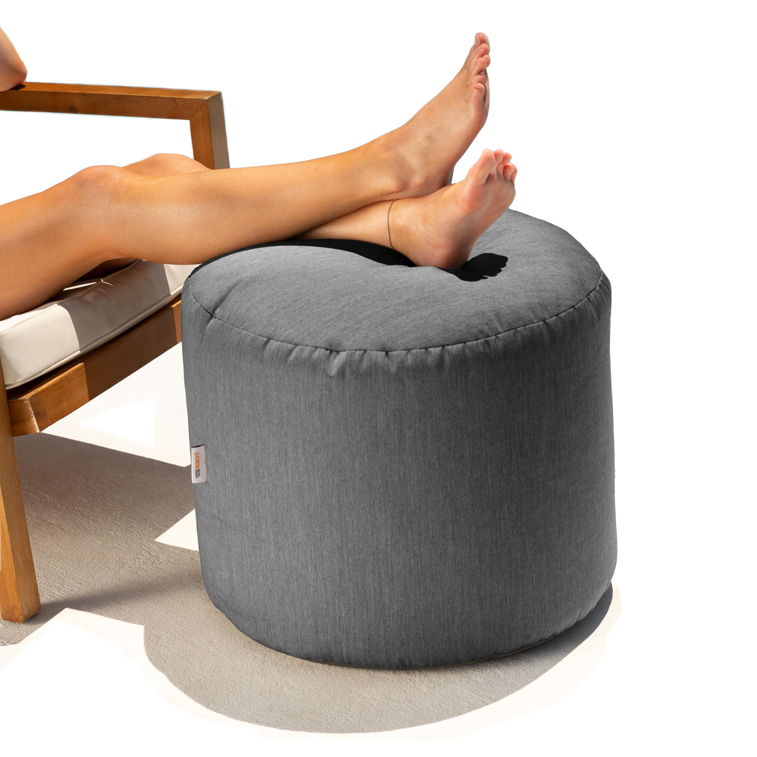 Jaxx Spring Indoor/Outdoor Bean Bag Pouf Ottoman, Charcoal Sunbrella