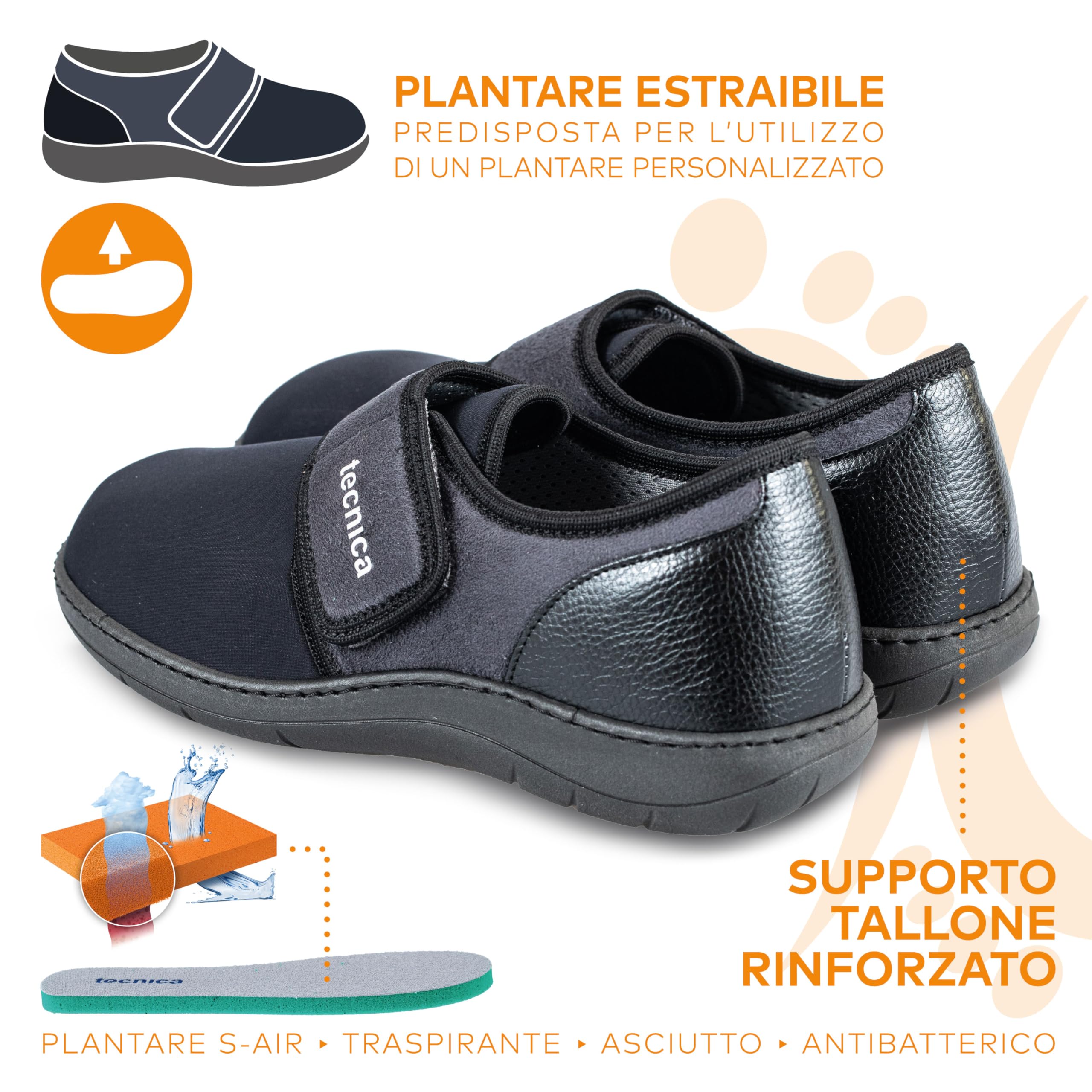 EXTRO STYLE - Scarpe Ortopediche Tecnica Flex con Plantare Estraibile, per Alluce Valgo, Dita A Martello e Metatarsalgie, Suola Antiscivolo e Urto-Assorbente, Grigio-Nero