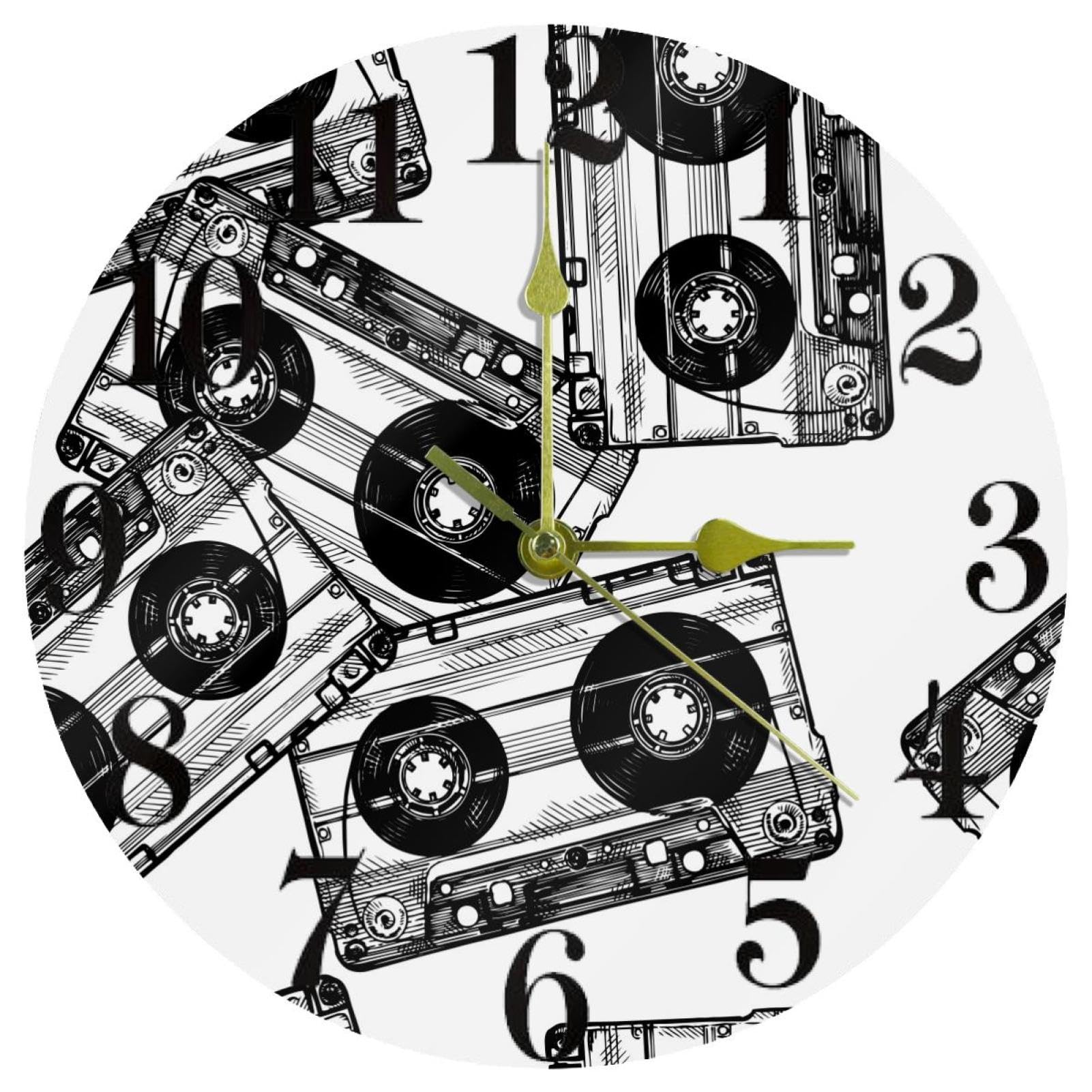 Horloge murale pour cuisine et bureau au style vintage cassette de musique