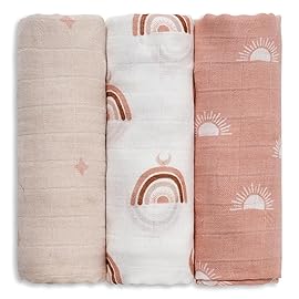 GLLQUEN BABY Receiving Blanket Boy Cotton Muslin Swaddle Blankets Girl Newborn Squares Breathable & Soft Thin Baby Blankets Cloths Double Absorbent Infant Swaddling Wrap - 3 Pack (Sun)