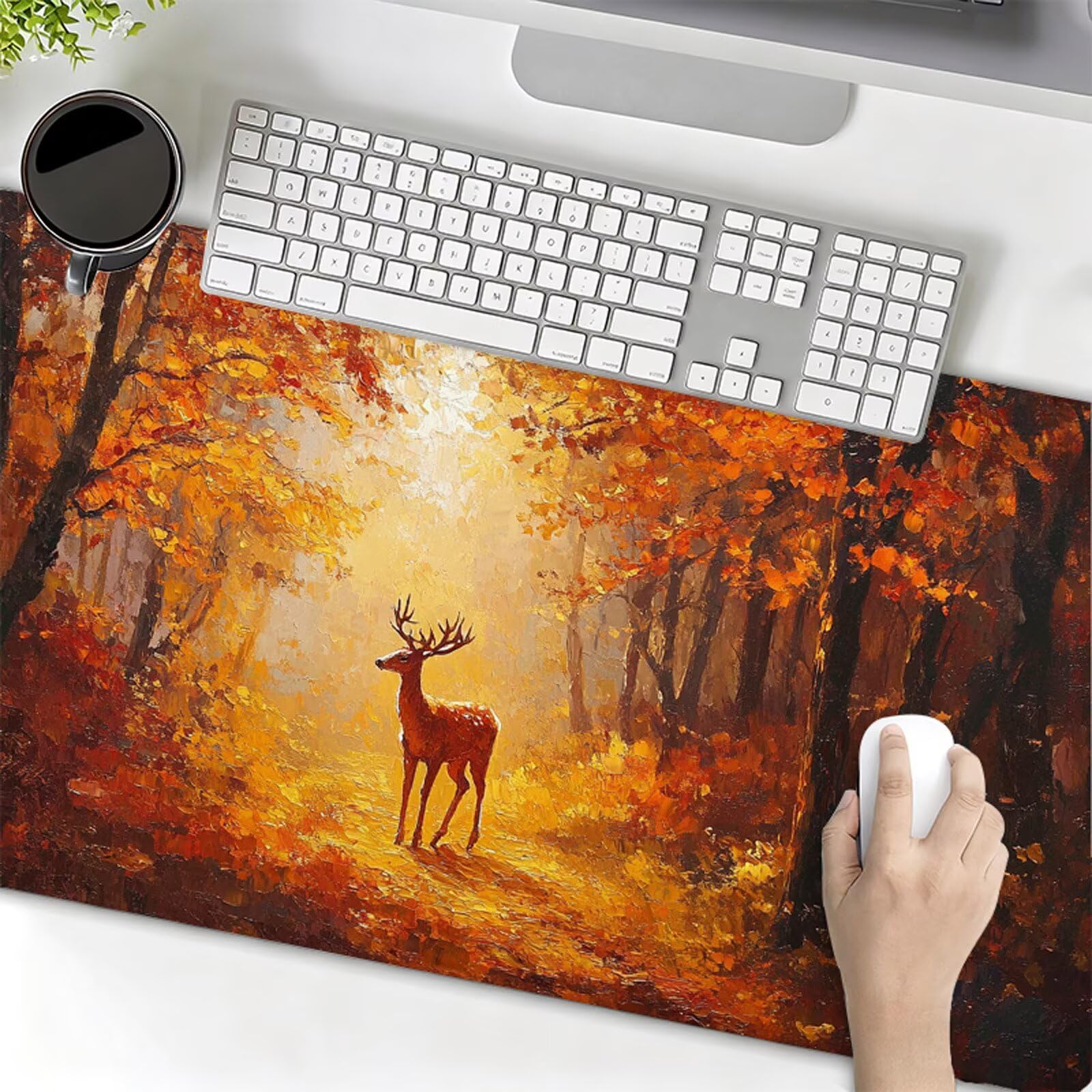 Podkładka pod mysz XXL 1200x600x3mm podkładka pod mysz jesienna podkładka pod mysz jeleń poprawia precyzję i szybkość, wodoodporne antypoślizgowe, szyte krawędzie, akcesoria do gier, komputer biurowy