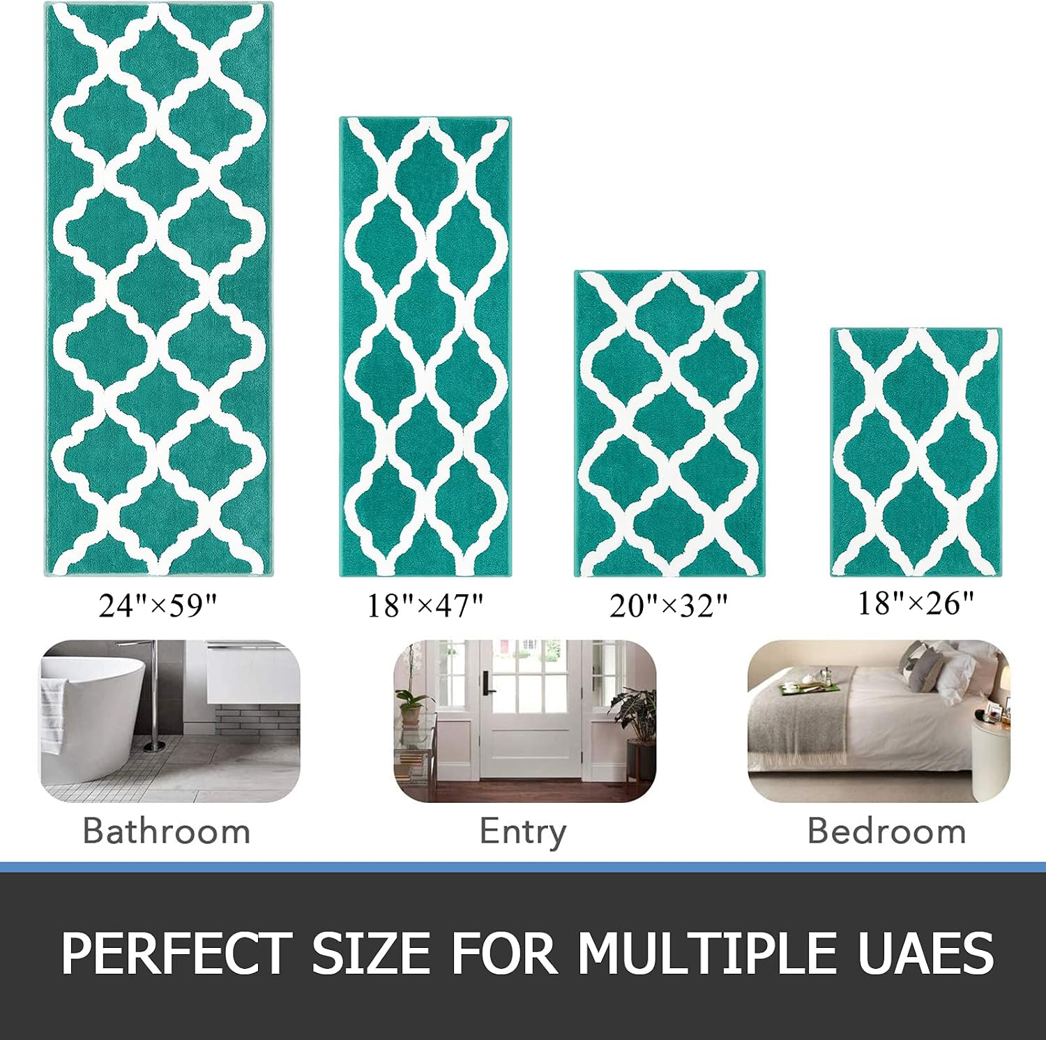 Pauwer Bathroom Rugs 20"x32" Microfiber Bath Mats for Bathroom Non Slip Absorbent Shaggy Bath Rugs Machine Washable Modern Shower Rugs for Bathroom Tub