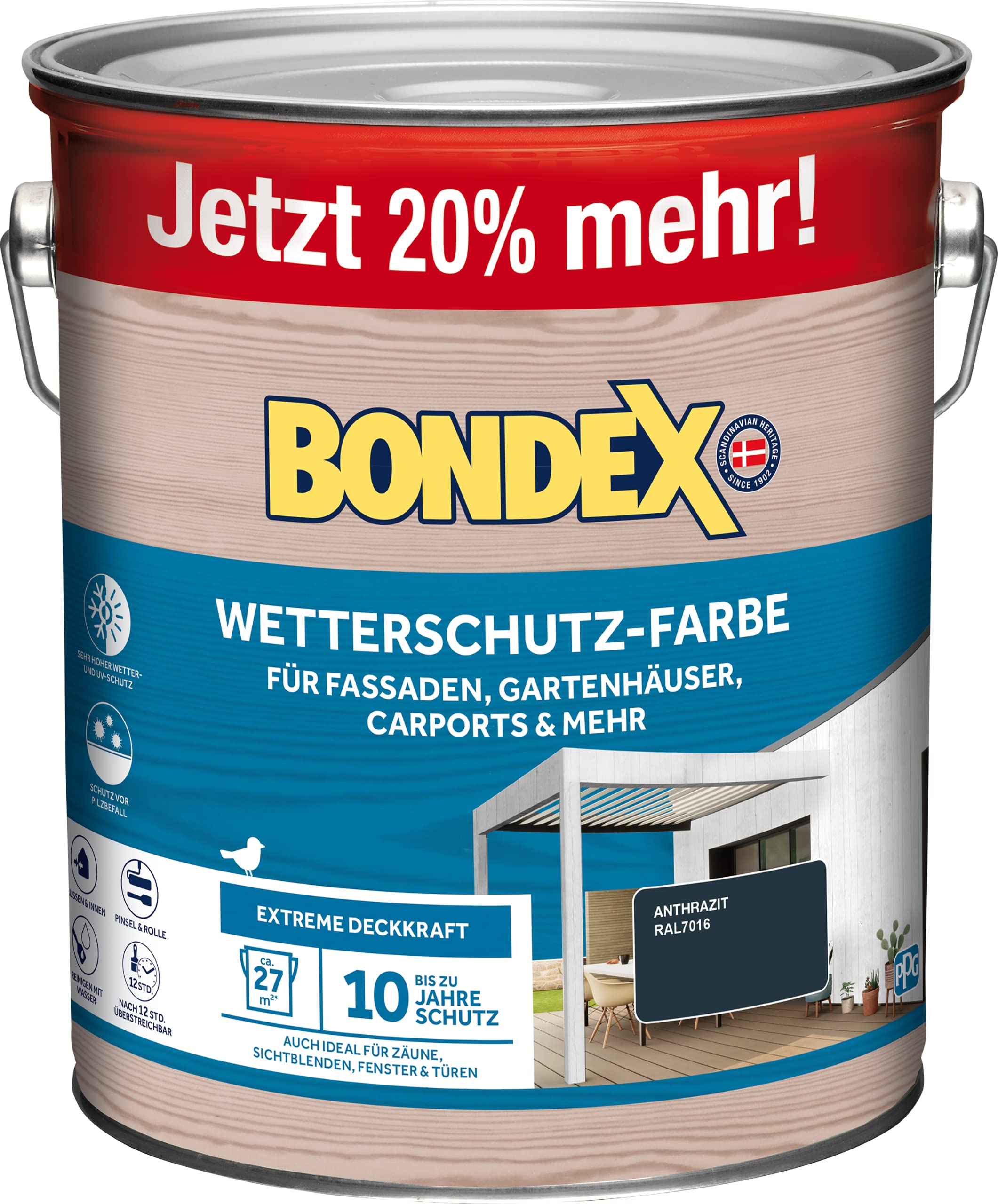 Bondex Weerbestendige kleur antraciet (RAL7016) 3 L voor 27 m² | Extreme dekking | Uitstekende weerbestendigheid | zijdeglans | weerbestendige verf | houtkleur