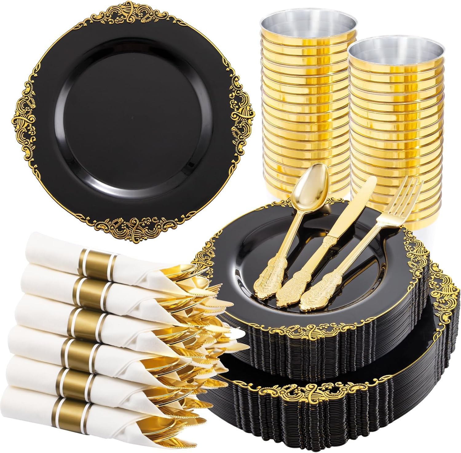 Blue & Silver Plastic Plates - 175 Piece Set -12