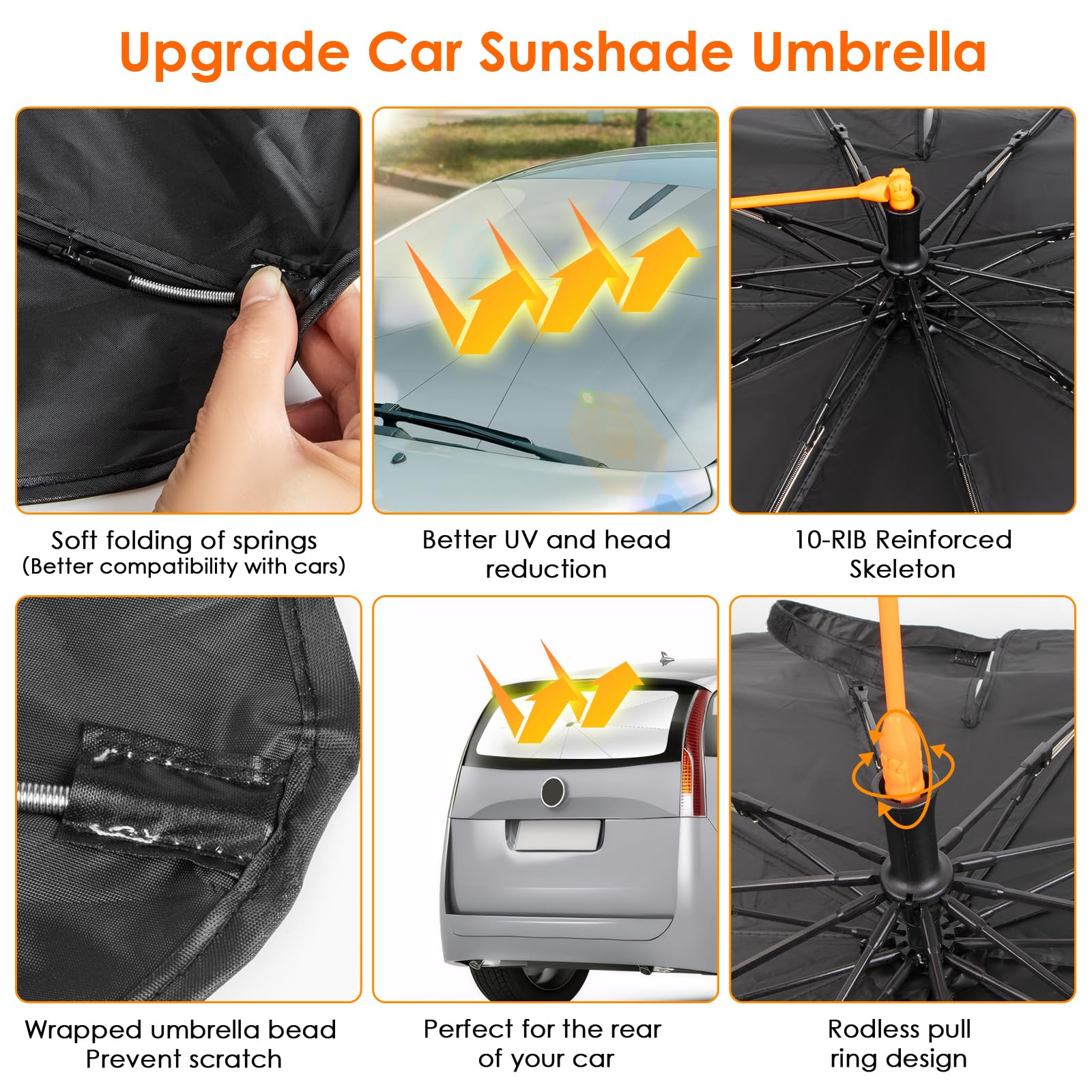 Parasol de coche para parabrisas giratorio 360°, plegable, con pliegue de muelle, adecuado para protección solar para parabrisas delantero, protección UV, 150 x 82 cm
