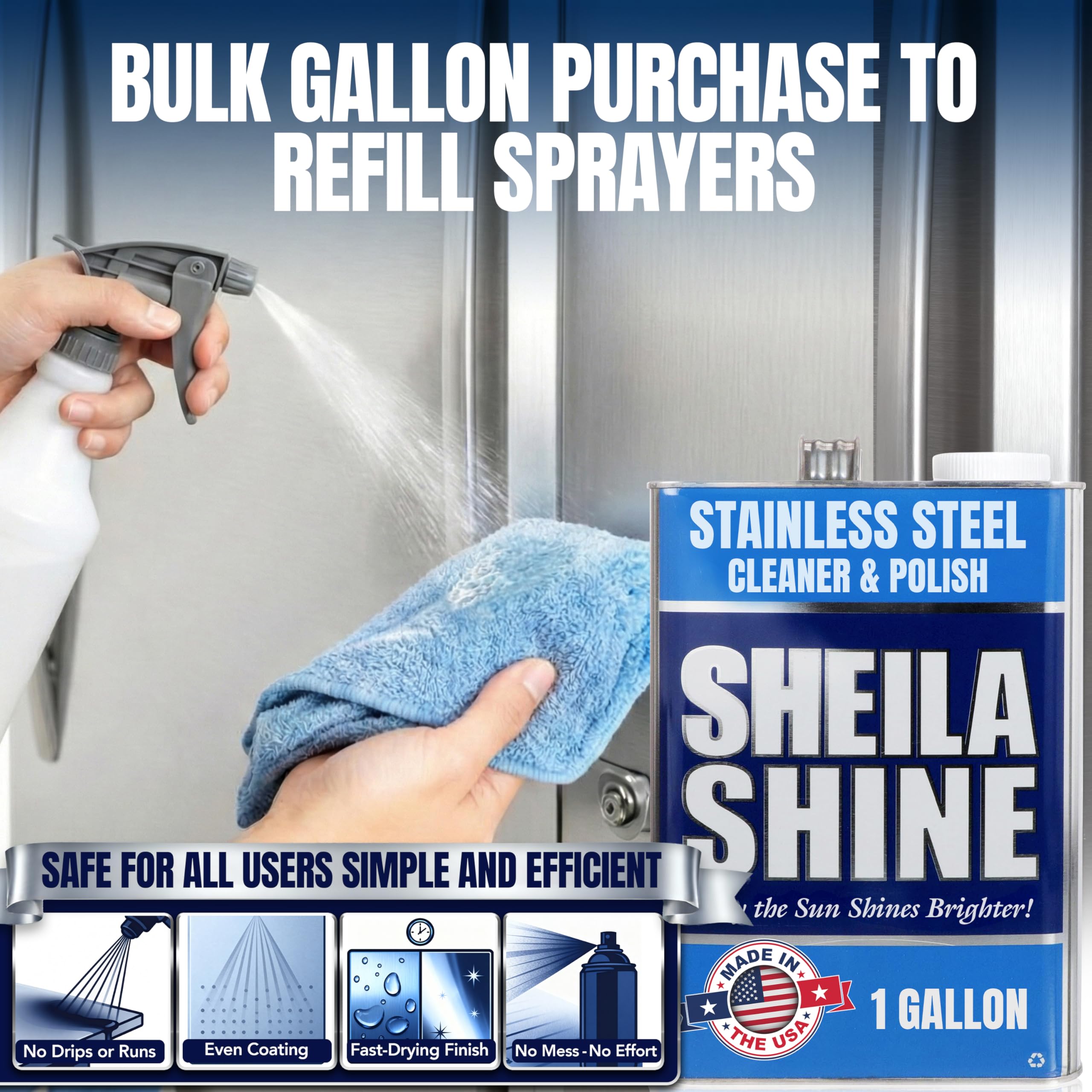 Sheila Shine 1 Gallon Stainless Steel Cleaner and Polish - Cleans, Polishes & Protects Kitchen Appliances, Refrigerators, Sinks, Ovens & Grills - Cleaner for Stainless Steel Appliances