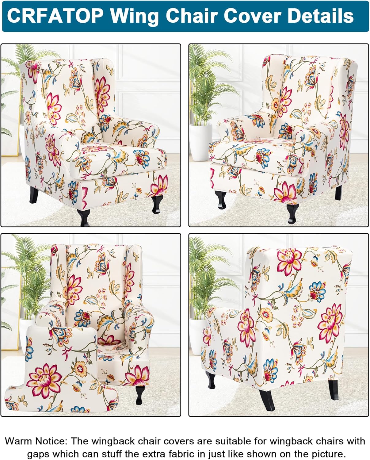 CRFATOP Printed Wing Chair Slipcovers 2 Piece Stretch Wingback Chair Cover Spandex Fabric Wingback Armchair Covers with Elastic Bottom for Living Room Bedroom Wingback Chair,A07