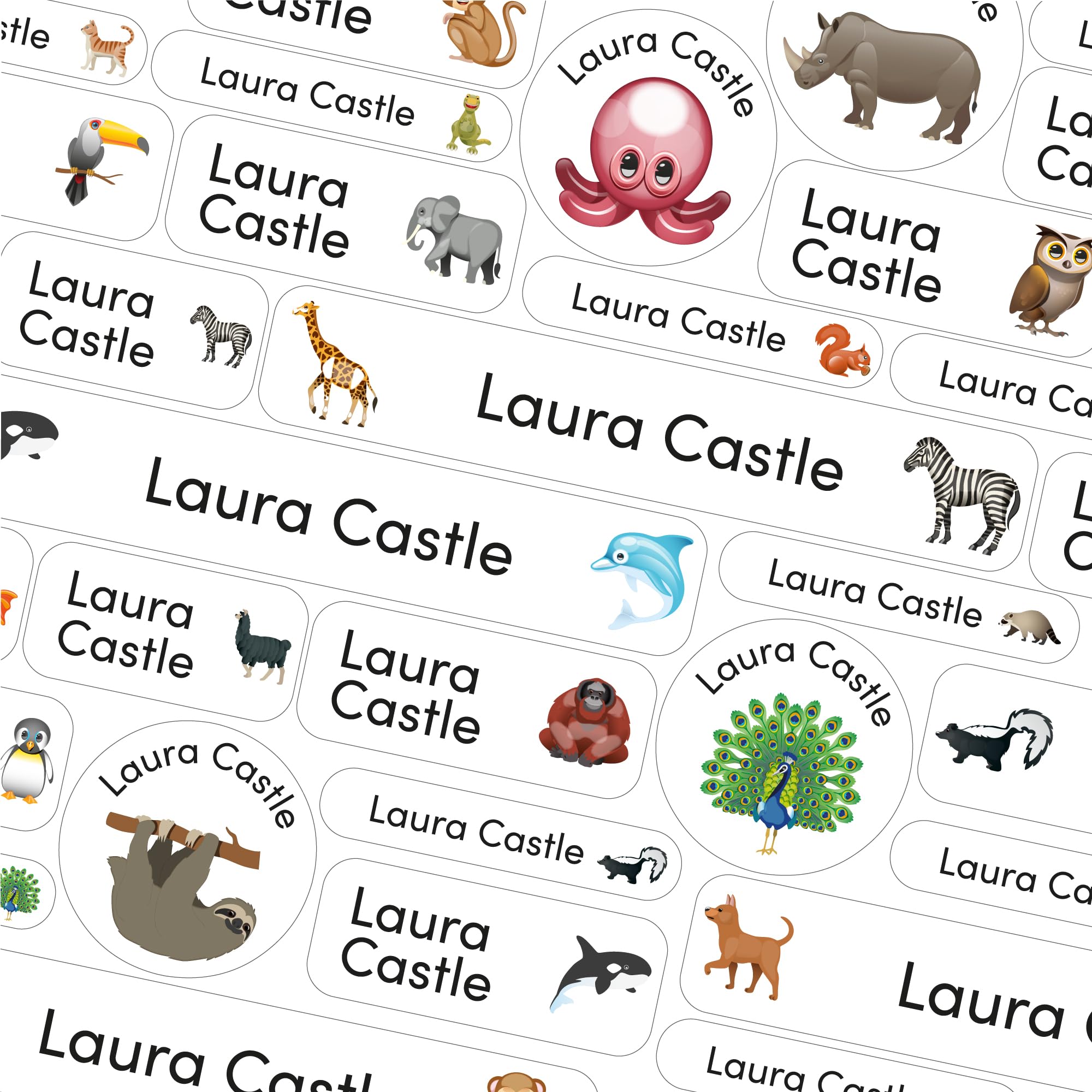 123 School Name Labels for Children No Iron Name Tags for Clothes Name Stickers for Water Bottles, Uniform, Secondary School, College, Care Homes, Washable and Dishwasher Safe (Emoji Animals)