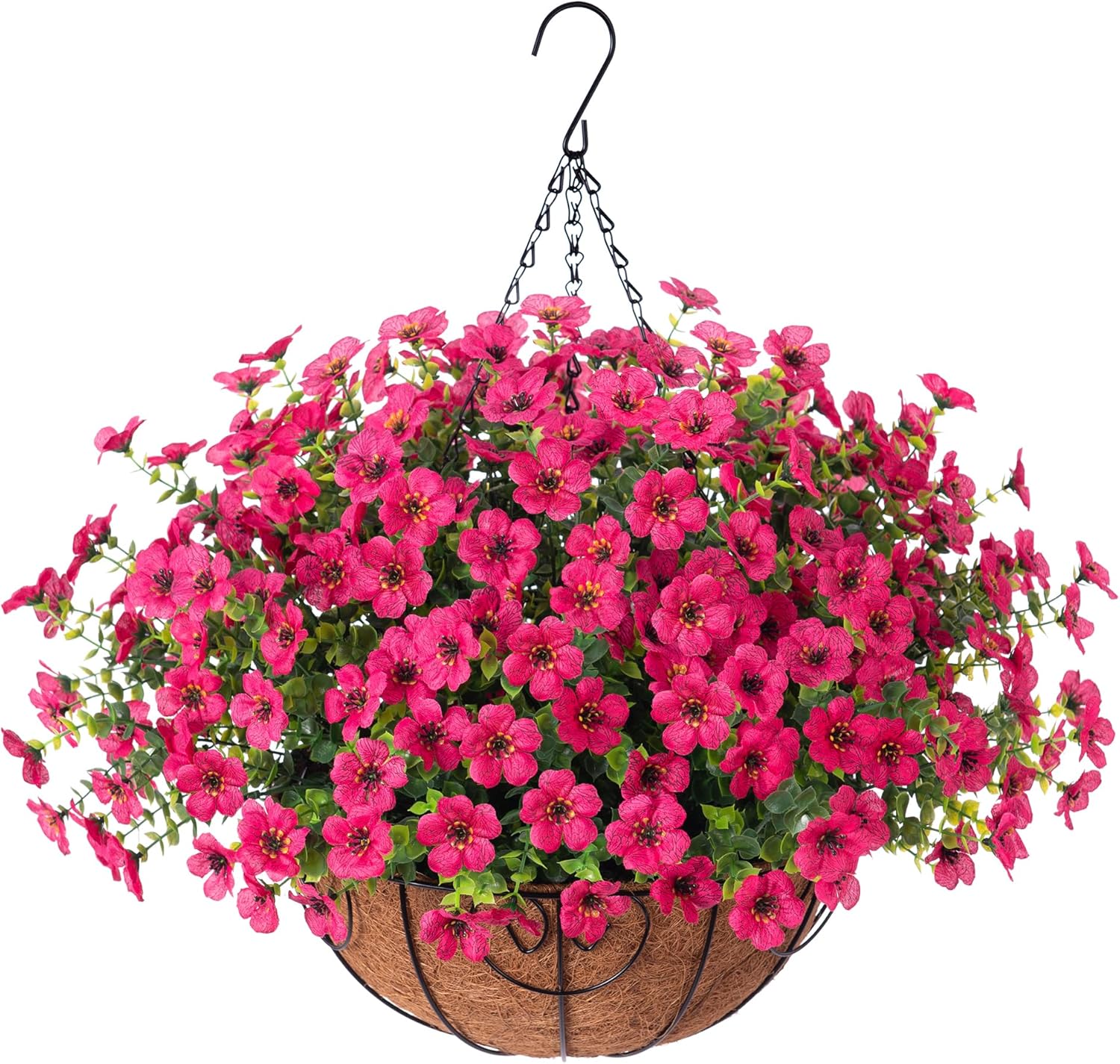 HyeFlora Artificial Fake Hanging Plants Flowers with Basket Outdoor Decor Faux Silk Dasiy Flower Arrangements in Pot Planter for Porch Home Indoor Patio Garden Yard Decoration