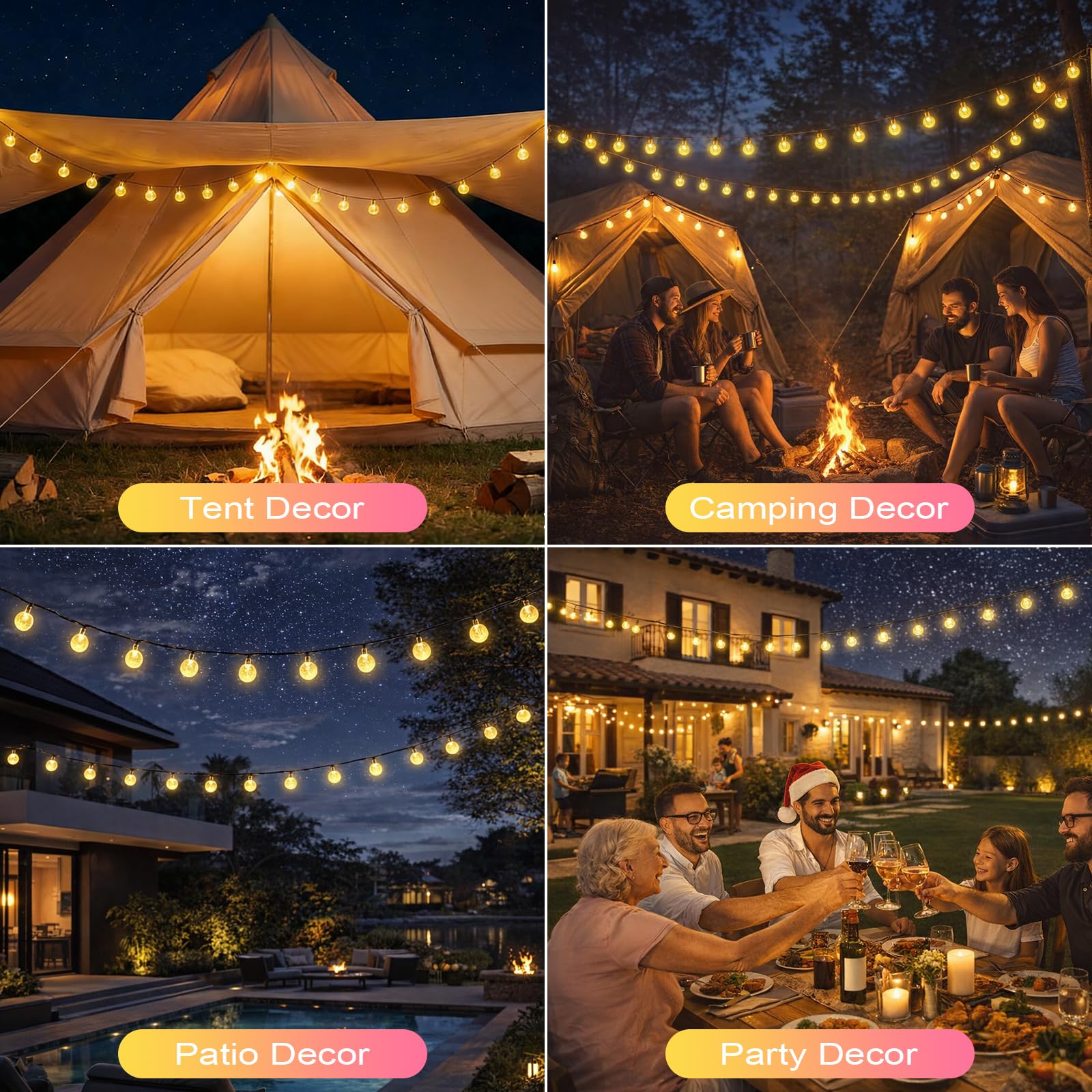 AGOTD Cadena de luces solares para exteriores, 40 LED, cadena de luces solar con temporizador, IP65, 8 modos, bolas de cristal, resistente al agua, para jardín, balcón, terraza, Navidad, bodas