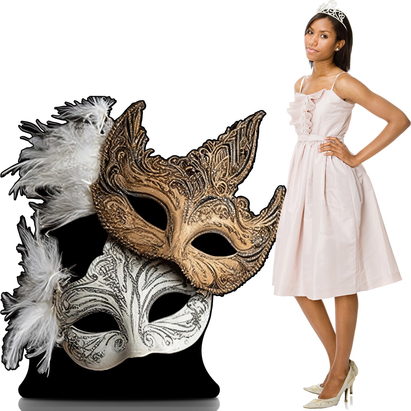 white and gold masquerade dresses Beeveer 4 ft Mask Cardboard Cutout, Party Decoration Zipper Closure