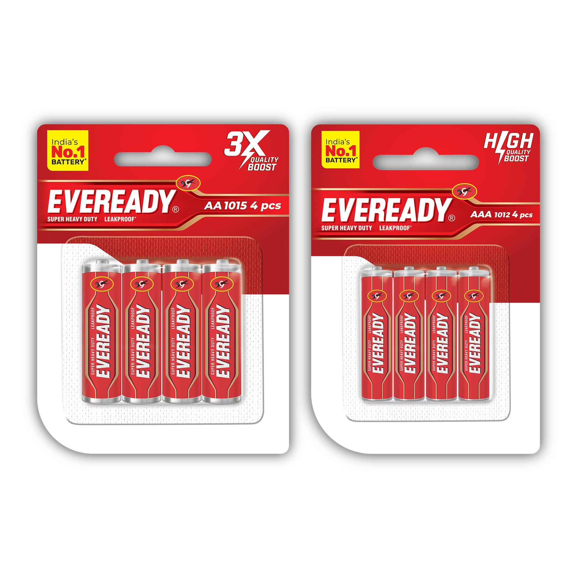 Eveready Red 1012 AAA Batteries - Pack of 4 + Eveready Red 1015 AA Batteries - Pack of 4 | 1.5 Volt | Highly Durable & Leak Proof | Battery for Household and Office Devices