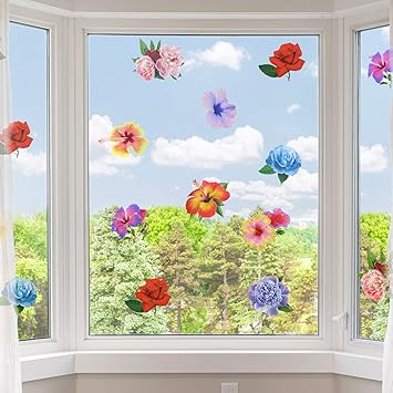 36 Pieces Flower Anti-Collision Window Clings Alert Bird Window Decals Vinyl Flower Stickers Party Accessory Prevent Bird Strikes on Doors and Windows Glass