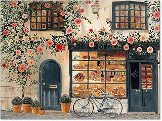 FuSatisYilife Vintage French Country Wall Art Maximalist Patisserie Food Wall Decor Fashion Flower Poster Horizontal Painting Canvas Prints for Kitchen Dining Room 12x16 inch Unframed