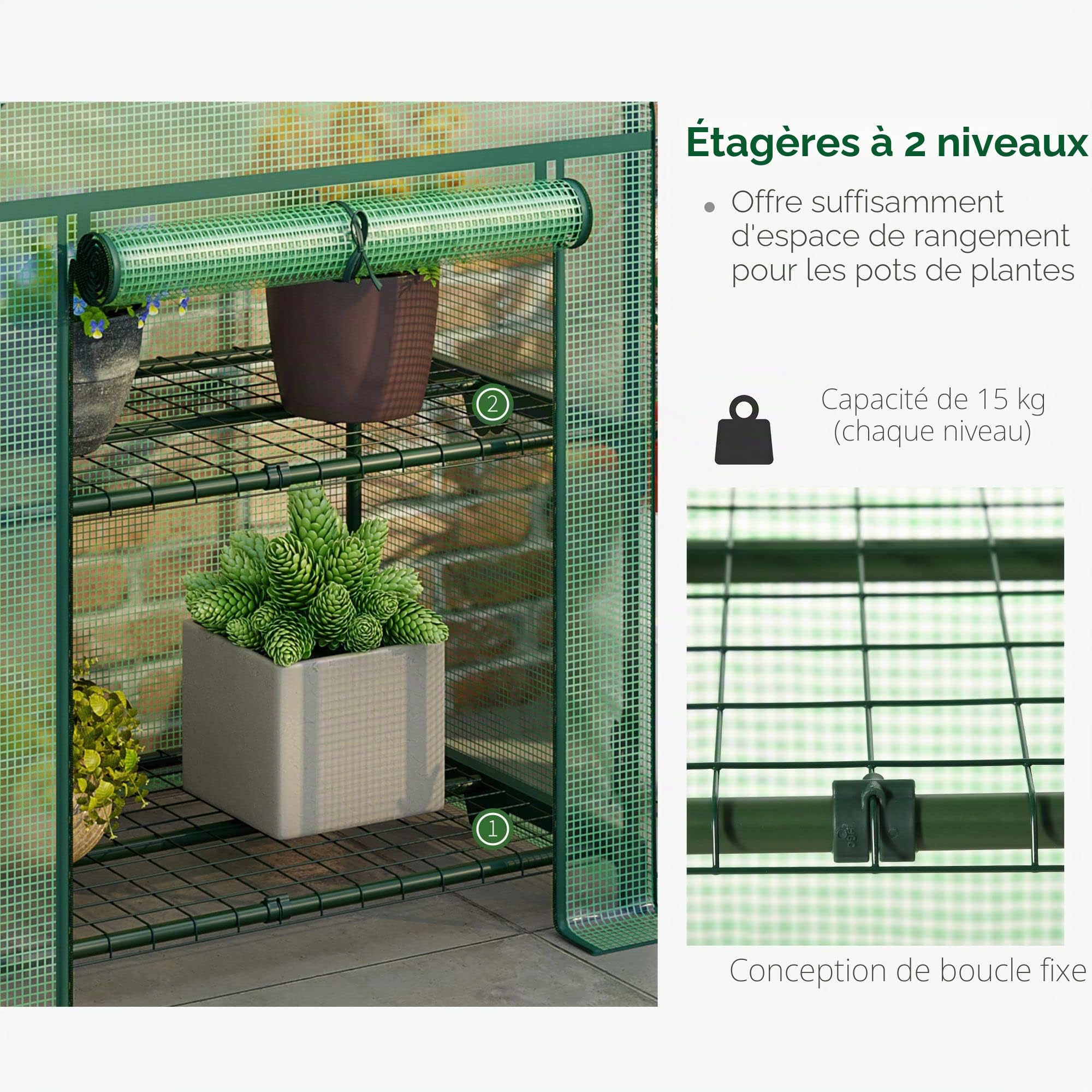 Outsunny Mini Serre Jardin 2 étagères métalliques 69x49x91cm Vert