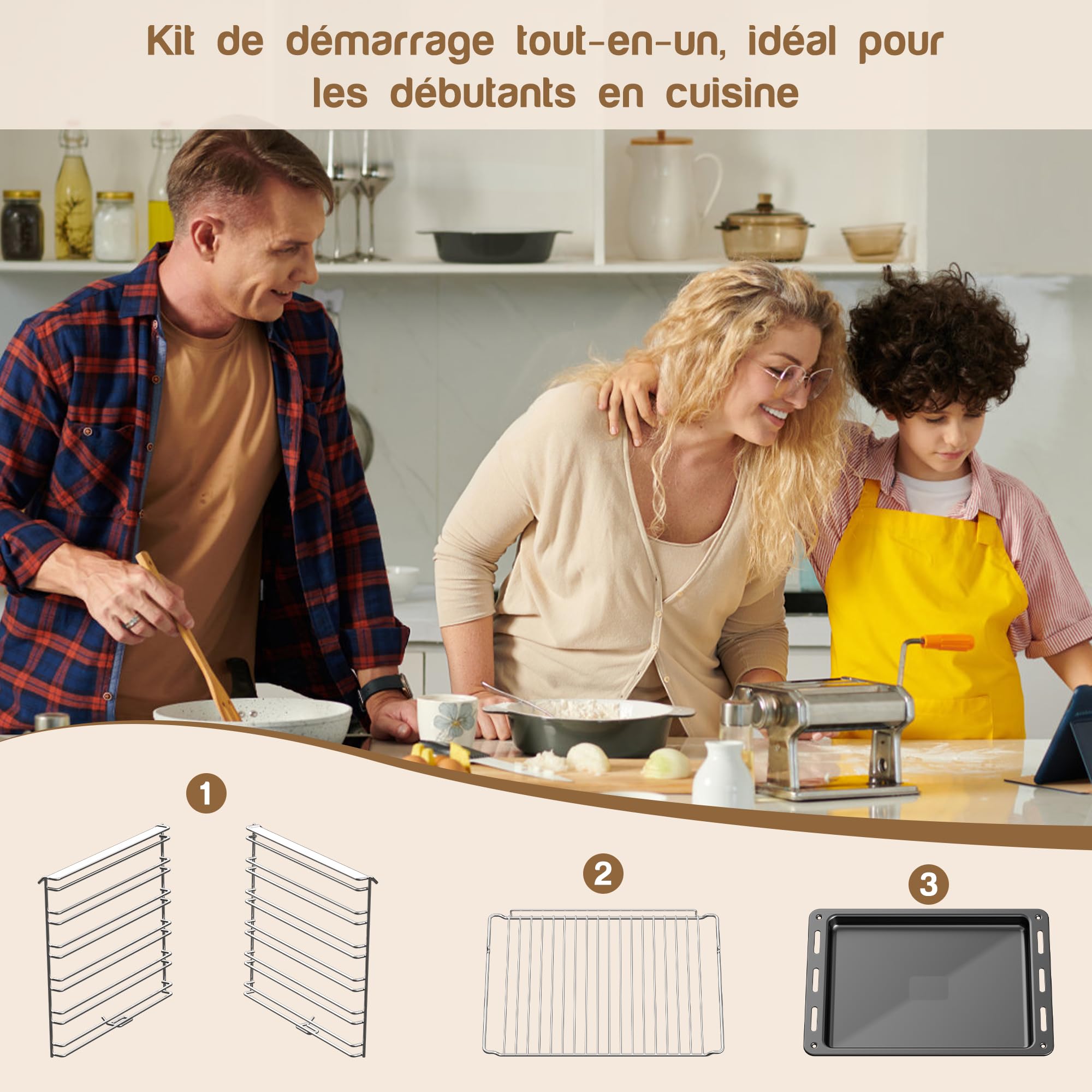 Four encastrable 60 cm Disaenvir, four encastrable blanc 4 fonctions, four avec fonction vapeur 65 L, fonction pizza 2,2 kW, grill, cuisson à chaleur tournante 3D sur 6 niveaux