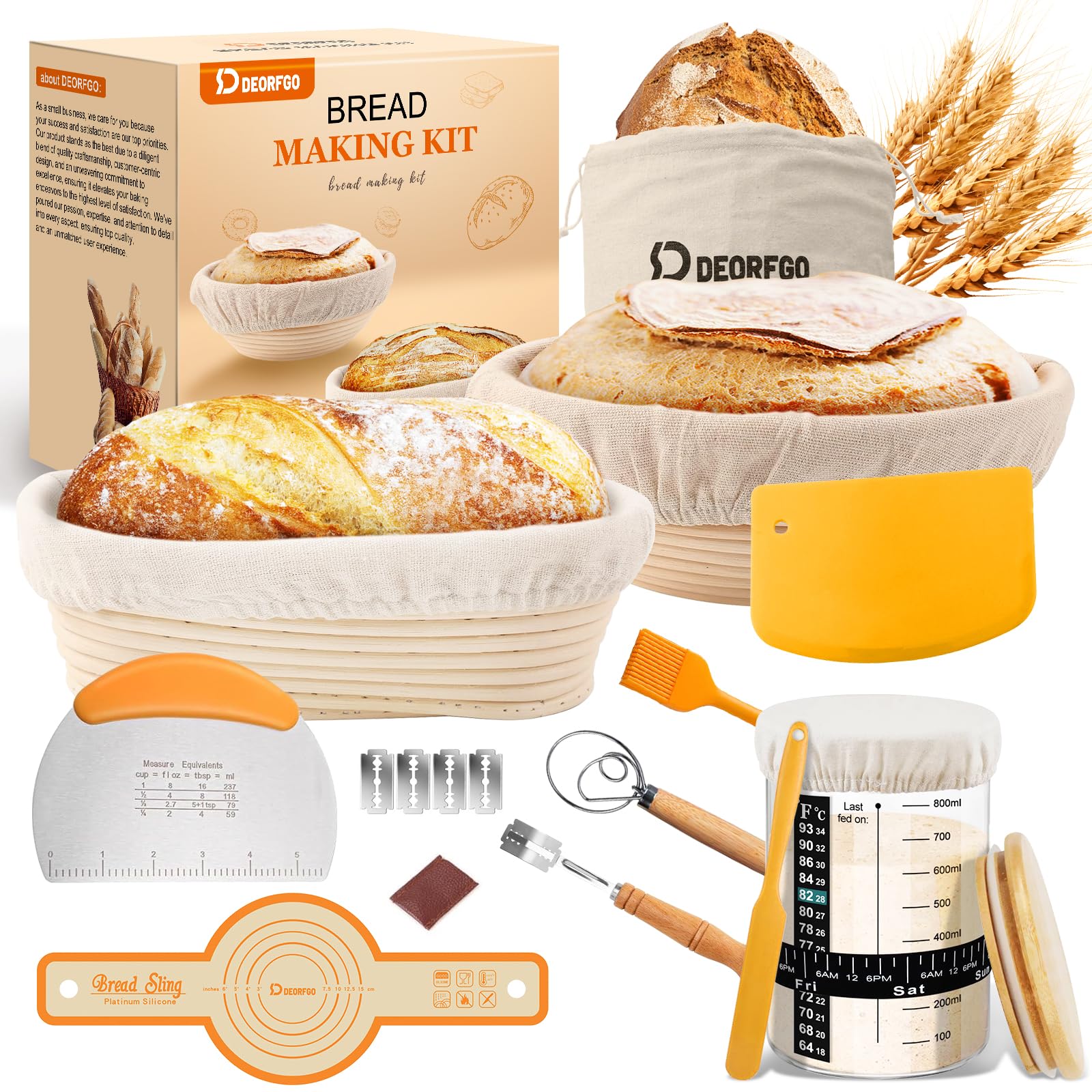 Kit Démarrage Pain Au Levain – Pot Levain 964 G, 2 Paniers Coton, Lame à Pain – Cadeau Boulanger Débutant - 12