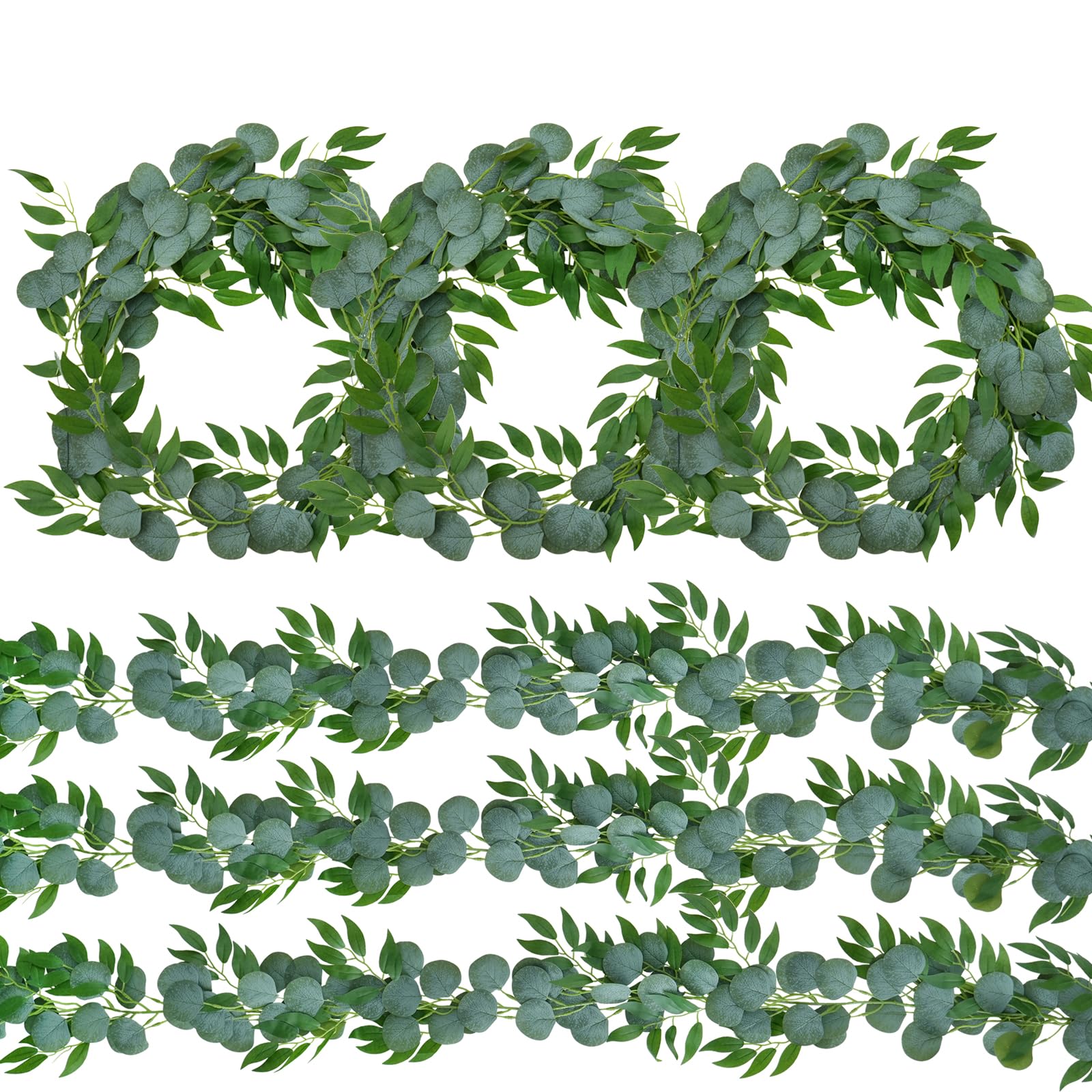 Künstliche Eukalyptus-Girlande mit Weidenblättern, künstliches Grün, Girlande für Hochzeit, Party, Zuhause, Tischläufer, Bogendekoration, 6 Stück