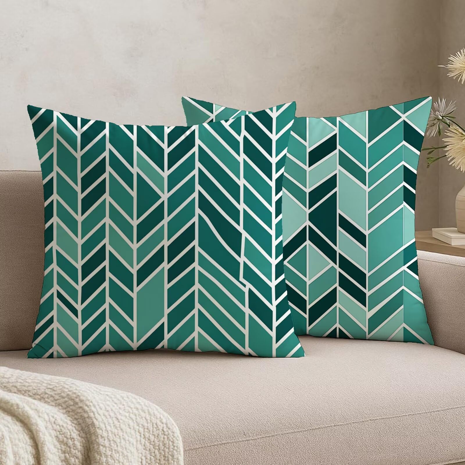 Taie d'oreiller velours turquoise 45x45 fermeture éclair invisible pour rénover un canapé