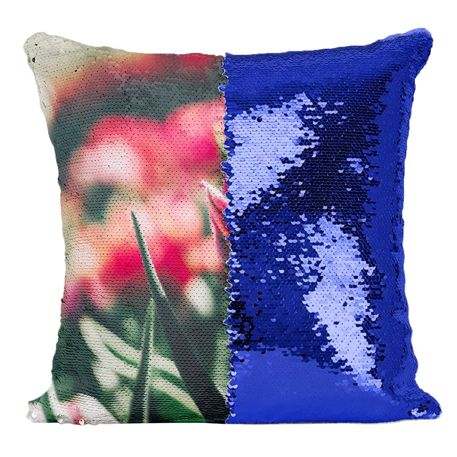 Coussin Paillettes Bleu Tulipe Rose pour Sublimer votre Canapé de Chambre