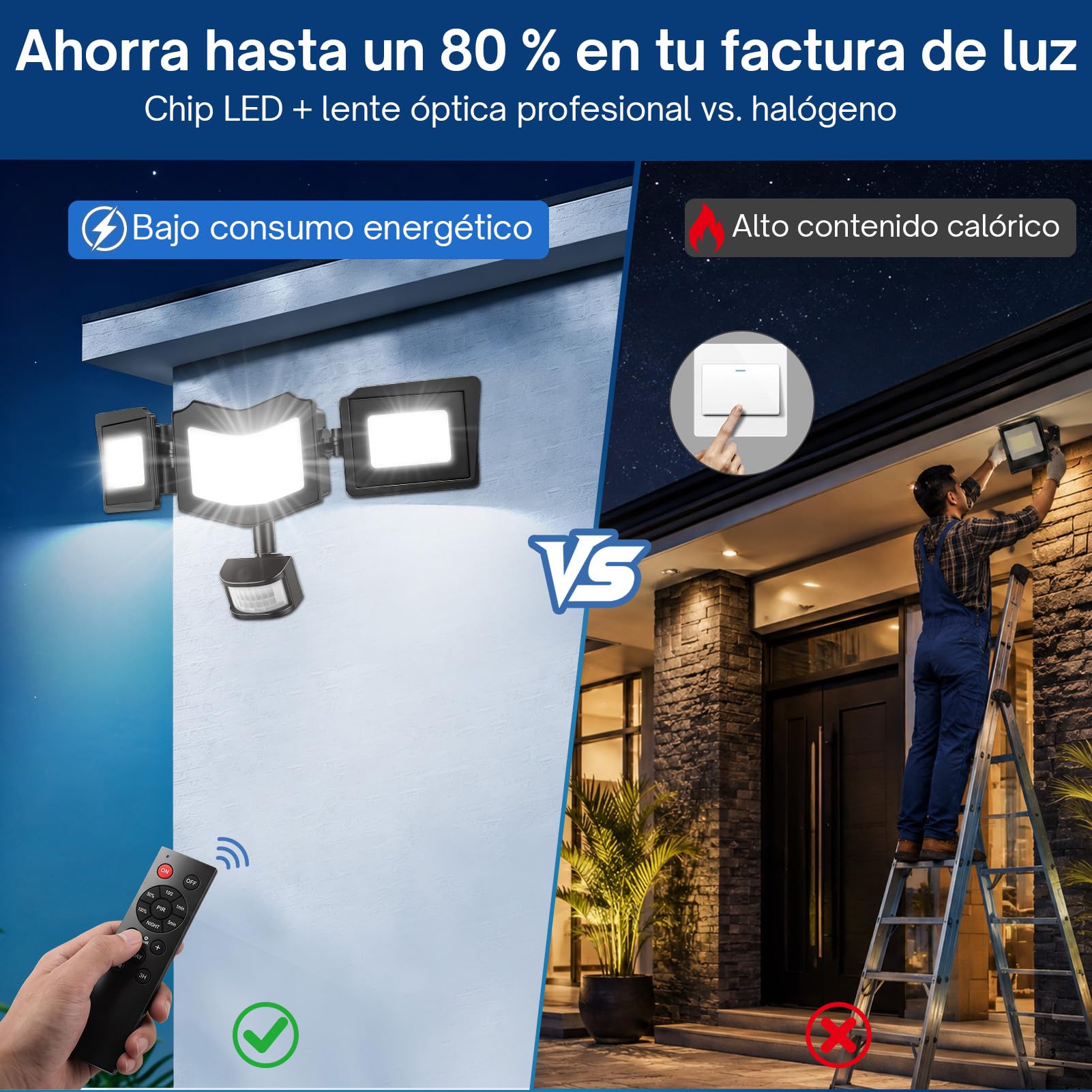 Foco LED con detector de movimiento exterior 150 W, 3 cabezales
