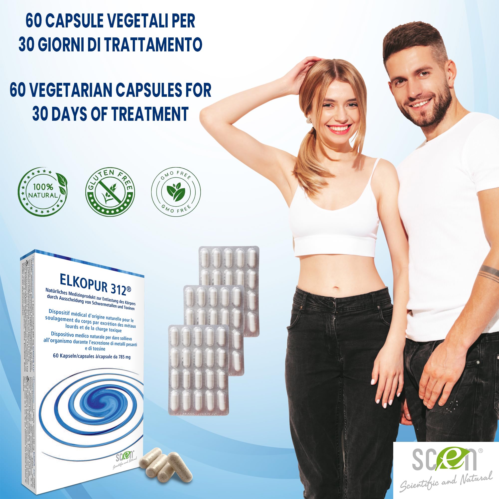 SCEN Elkopur312 - Zeolite Pura Attivata - 60 Capsule - 30 Giorni Di Trattamento Detox, Dispositivo Medico Classe 2A, Fiscalmente Detraibile,