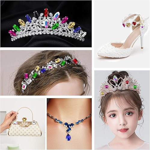 Miniatura 6 de Juego de 114 diamantes de imitación para coser, formas mixtas, parte trasera plana grande, con diamantes de imitación grandes con garra de costura