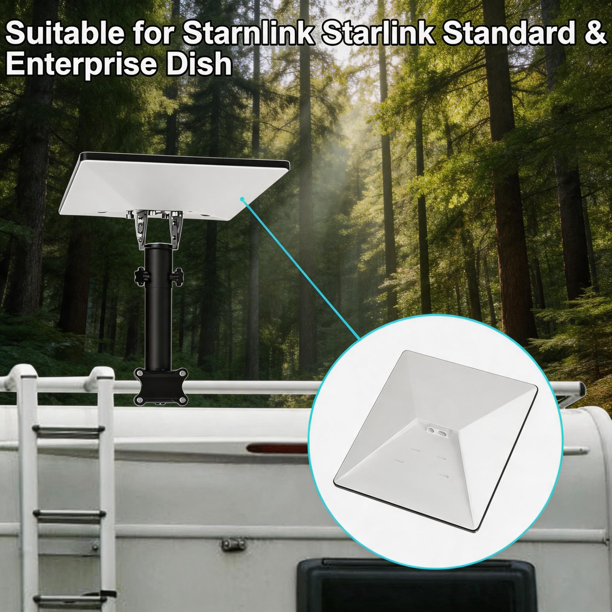 for Starlink Mini Stand, adatto per RV/tetto, supporto in alluminio con adattatore tubolare regolabile a 160°, staffa Star-link molto adatta per l'installazione su camper