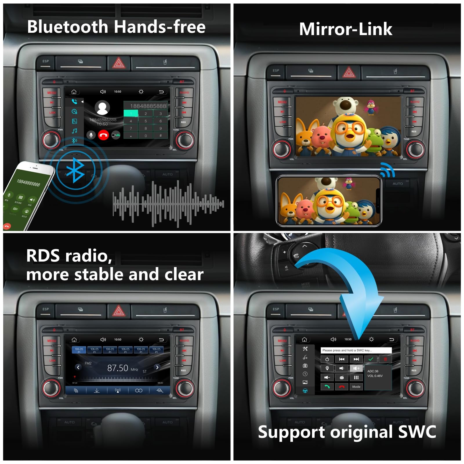Radio de Coche para Audi A4 S4 RS4 2003-2012 Compatible con inalámbrico Carplay Android Auto, Radio de automóvil de Pantalla táctil de 7 Pulgadas Am/FM/RDS/Bluetooth/USB