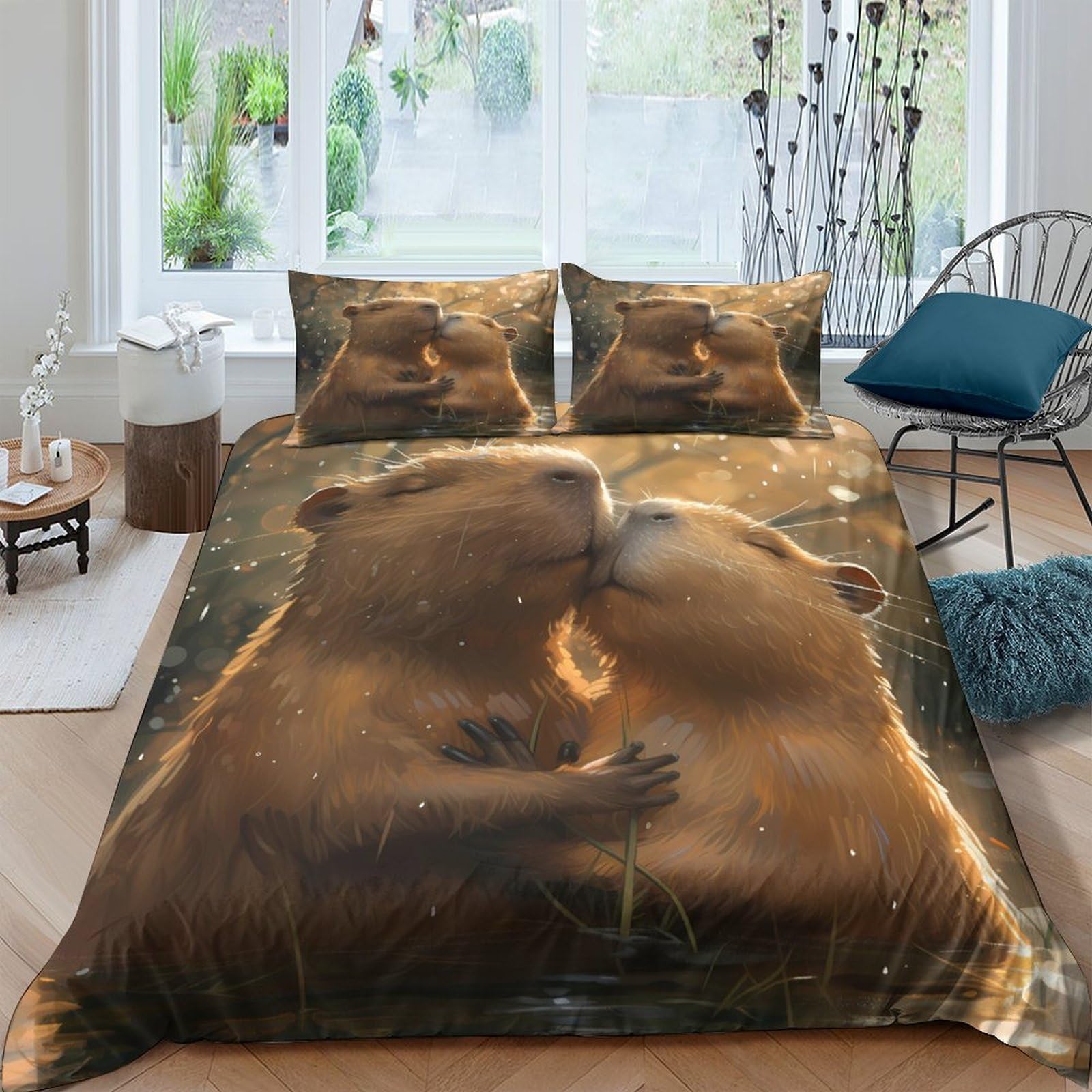 Ctjqhvkz Style-7 3D Printed Kissing Bears Fitted Sheet Microfiber Soft Brown Bear Mattress Cover Bedroom Dorm Mattress Protection Decor Single（135X200cm）