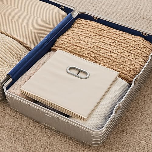 Miniatura 9 de MAX Houser Paquete de 6 contenedores plegables de tela con asas, ideales para organización de armario, dormitorio y guardería (beige, 12 x 12 x 12