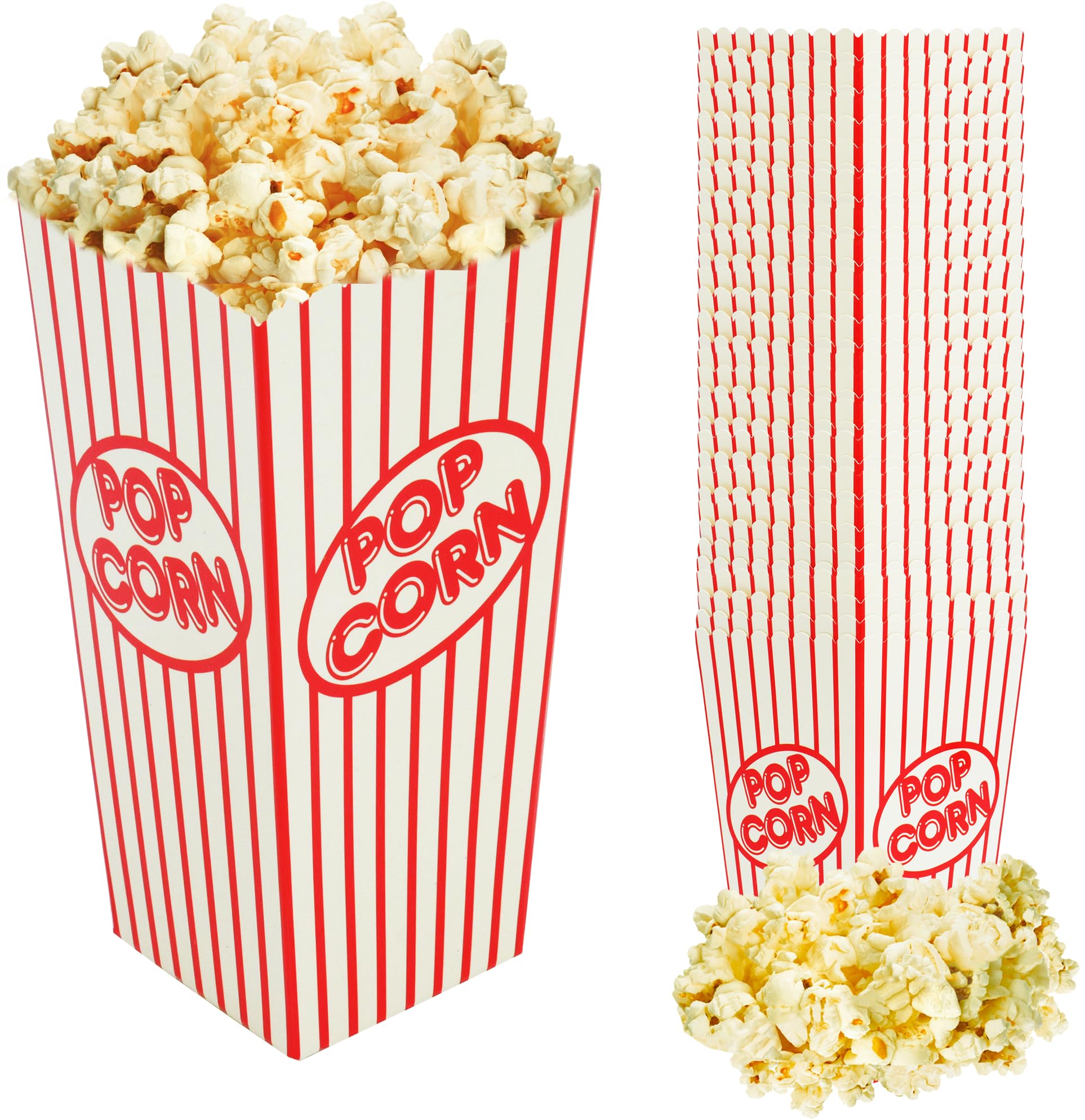 Red & White Popcorn Box Pack of 10 - Each Box Holds 30g, Movie Night Snack Tray, Carnival Bucket, Circus Party Decoration/Accessories, Cinema Bowl, Butter Bag