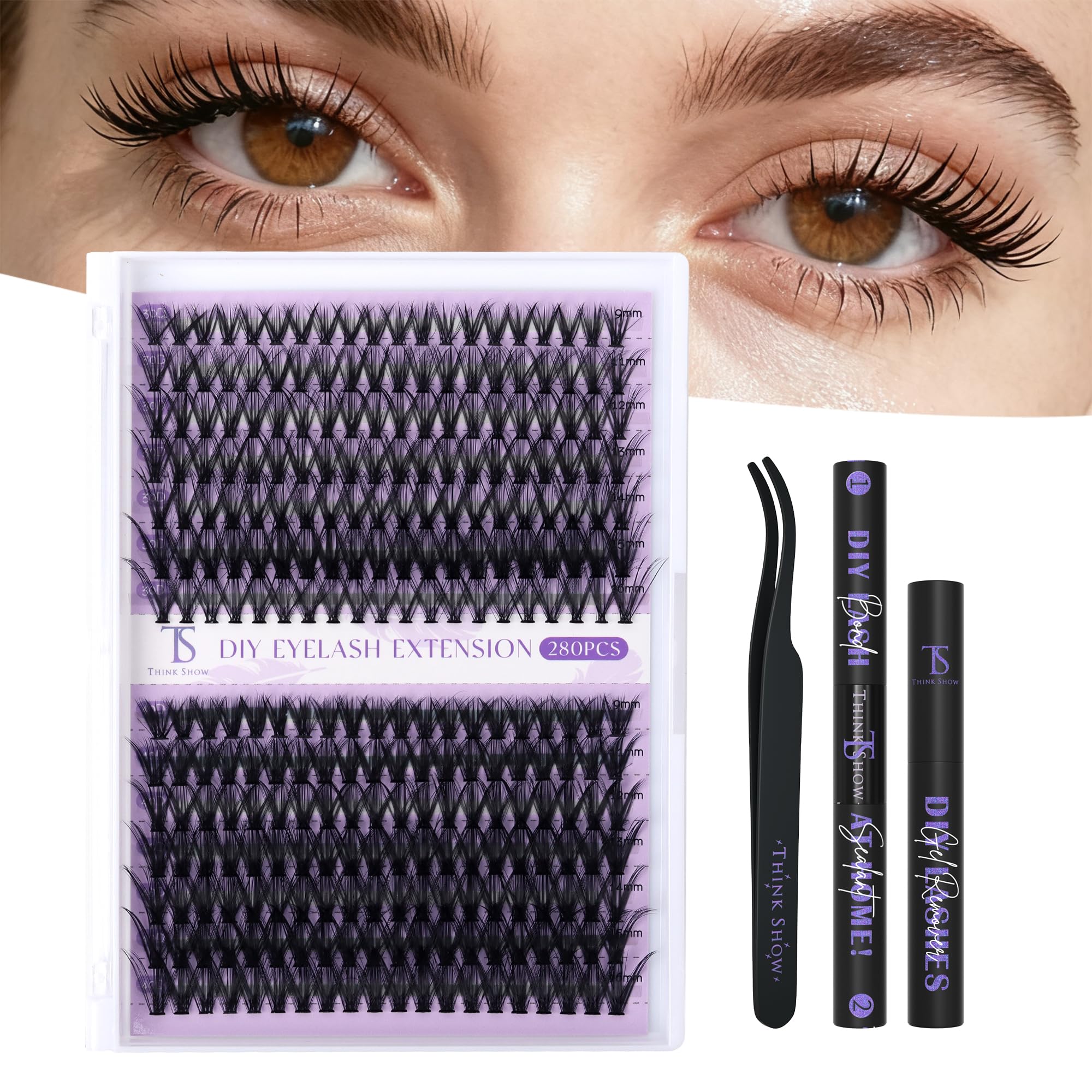THINK SHOW 280PCS Lash Clusters Kit - 30D 40D Volume Lashes Clusters 9-16mm Wispy and Natural Lash Clusters
