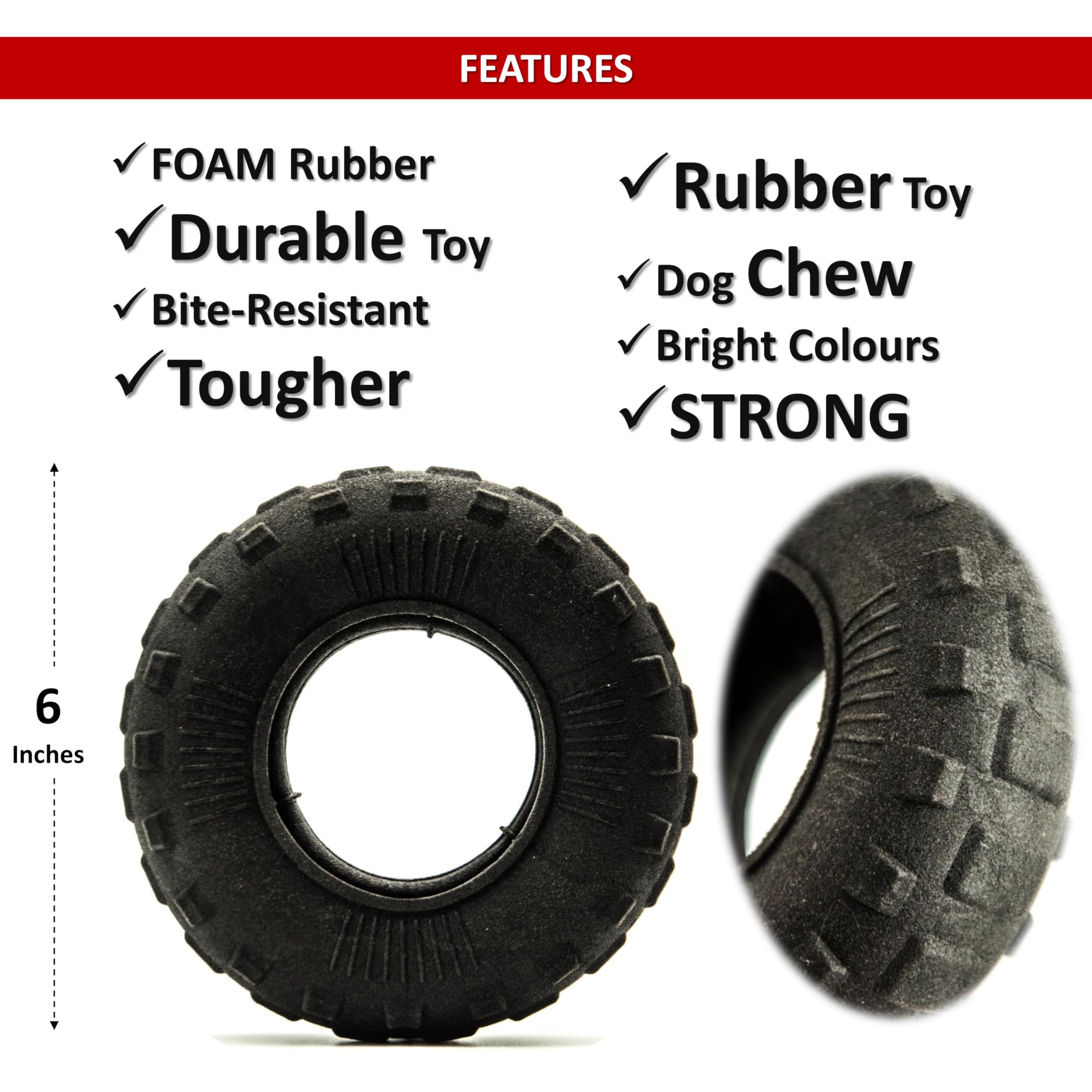 Petopedia 1x 6 Rubber Dog Chew Toys TIRE, Tough Toy TYRE, WHEEL, Interactive, Boredom, Floating, Puppy Teething - Image 3